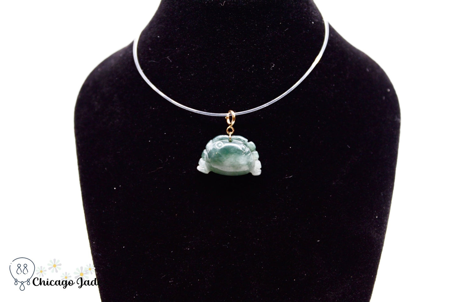 18K0011 Dark Green Shade Crab Jadeite 18k Gold Pendant Necklace - Chicago JadecharmgoldnecklaceChicago Jade