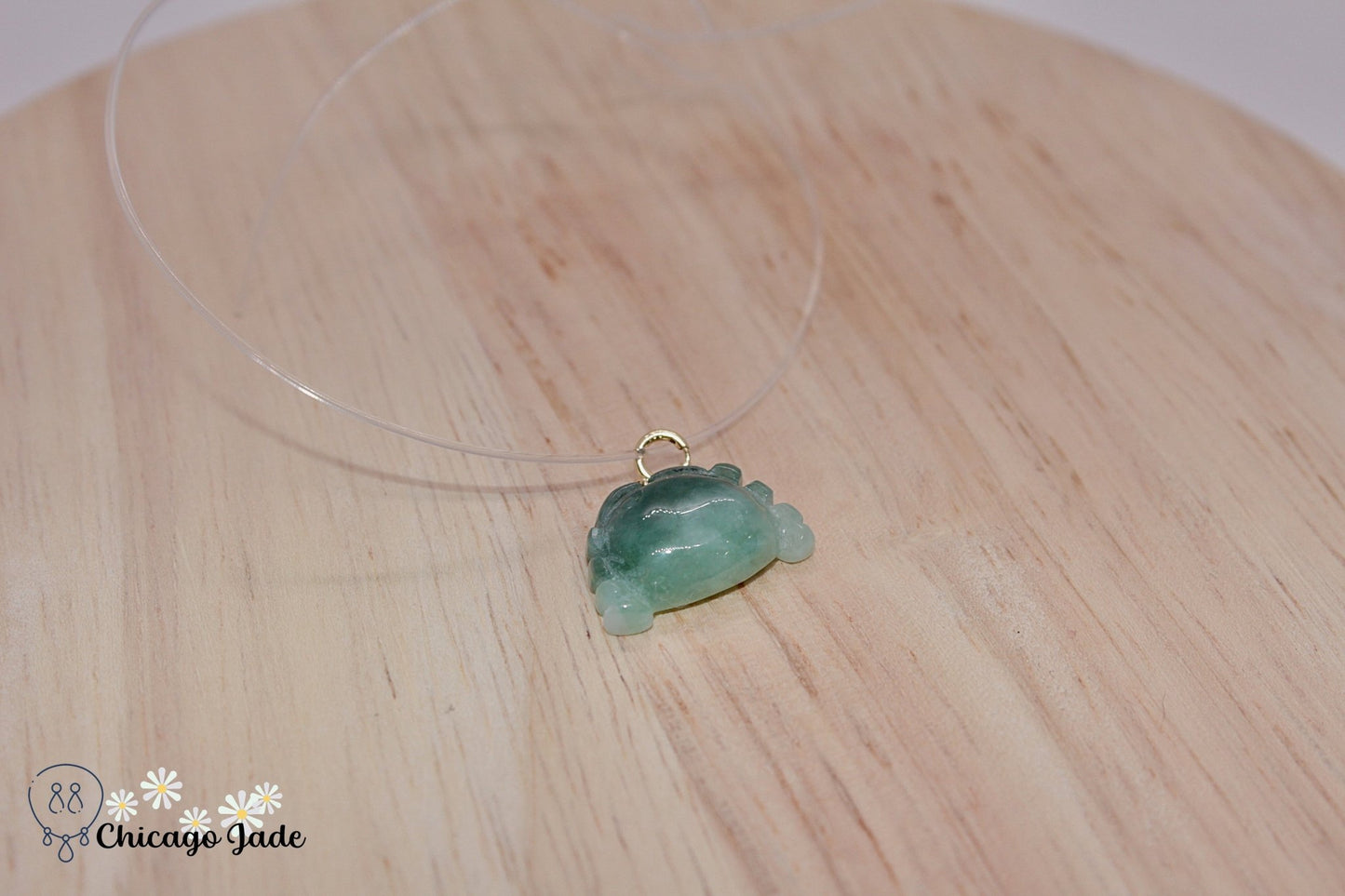 18K0011 Dark Green Shade Crab Jadeite 18k Gold Pendant Necklace - Chicago JadecharmgoldnecklaceChicago Jade