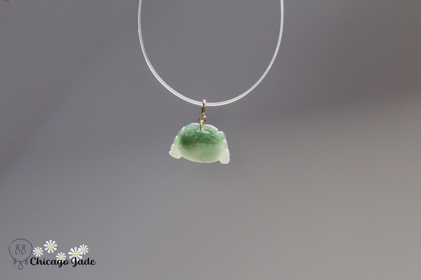 18K0011 Dark Green Shade Crab Jadeite 18k Gold Pendant Necklace - Chicago JadecharmgoldnecklaceChicago Jade