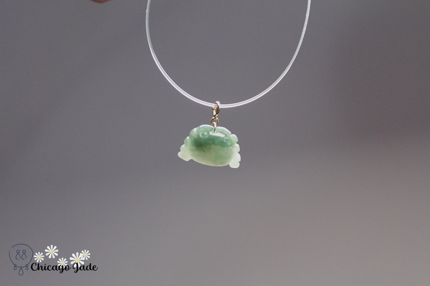 18K0011 Dark Green Shade Crab Jadeite 18k Gold Pendant Necklace - Chicago JadecharmgoldnecklaceChicago Jade