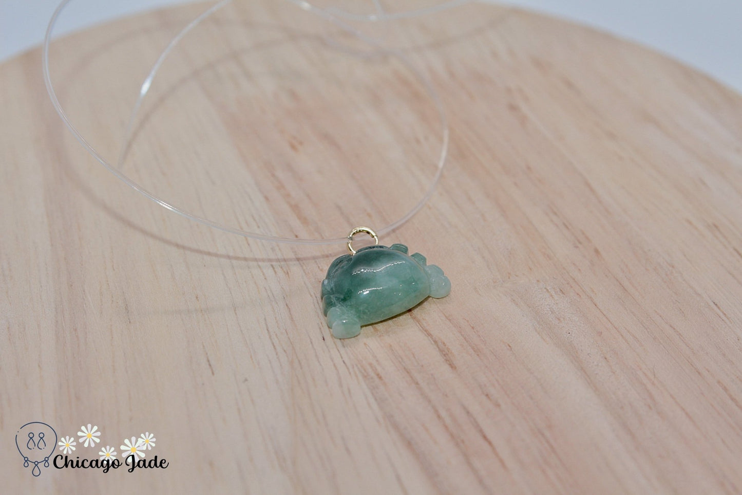 18K0011 Dark Green Shade Crab Jadeite 18k Gold Pendant Necklace - Chicago JadecharmgoldnecklaceChicago Jade