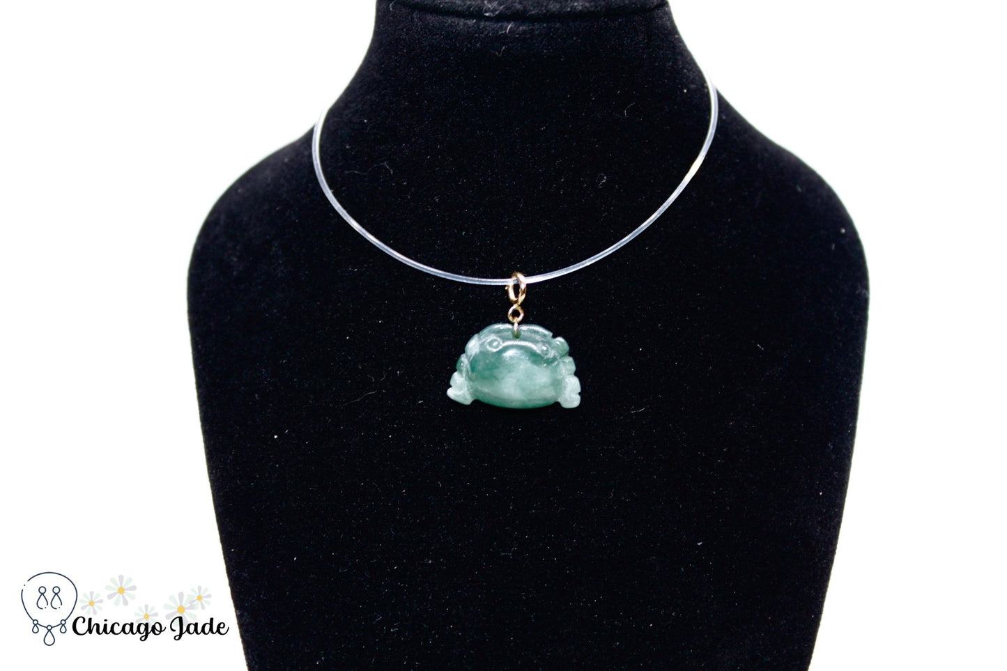 18K0011 Dark Green Shade Crab Jadeite 18k Gold Pendant Necklace - Chicago JadecharmgoldnecklaceChicago Jade