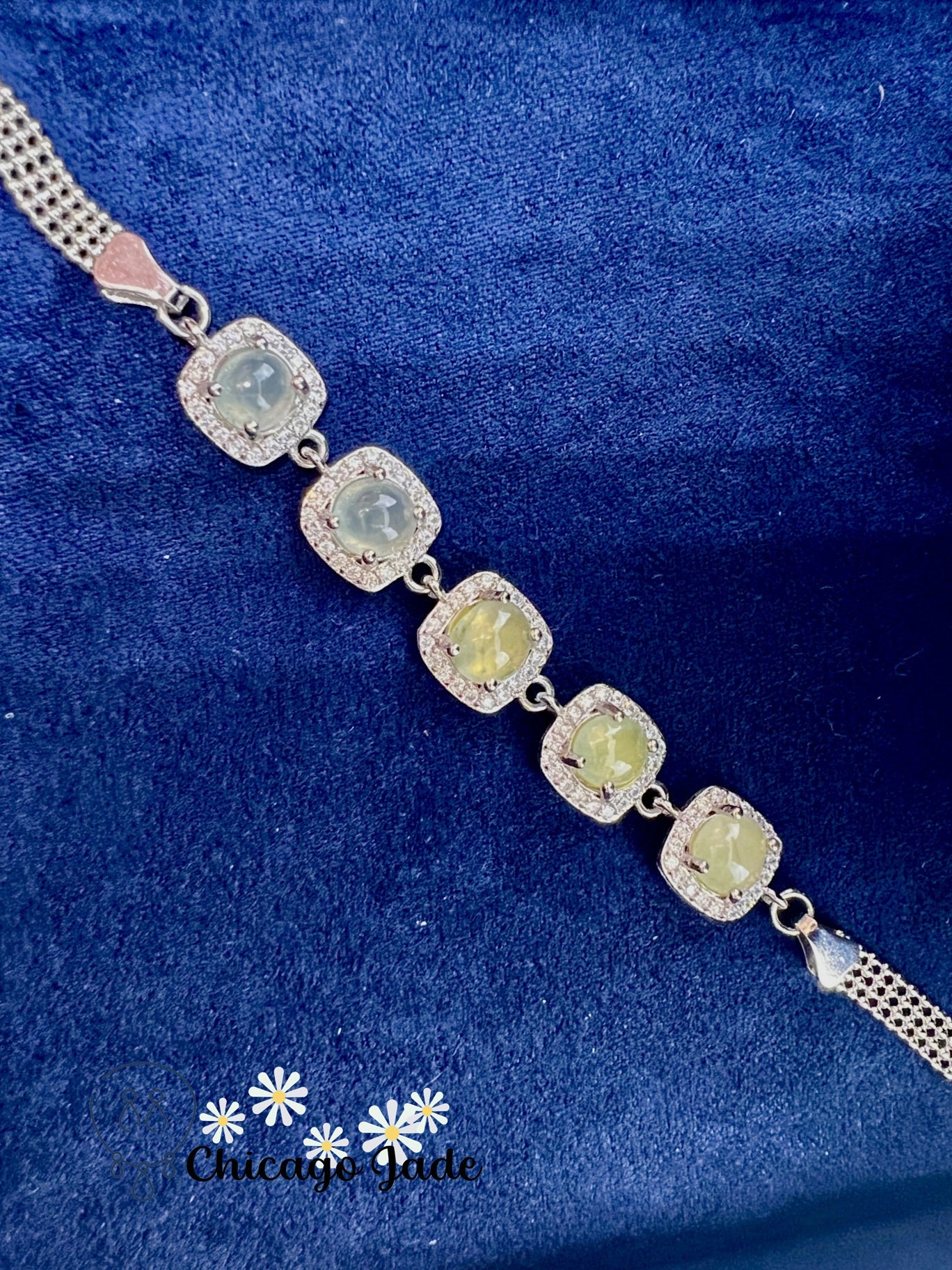 925 S0015B Blue and Grape Green Jadeite Sterling Silver Set Bracelet - Chicago JadebraceletsilverChicago Jade