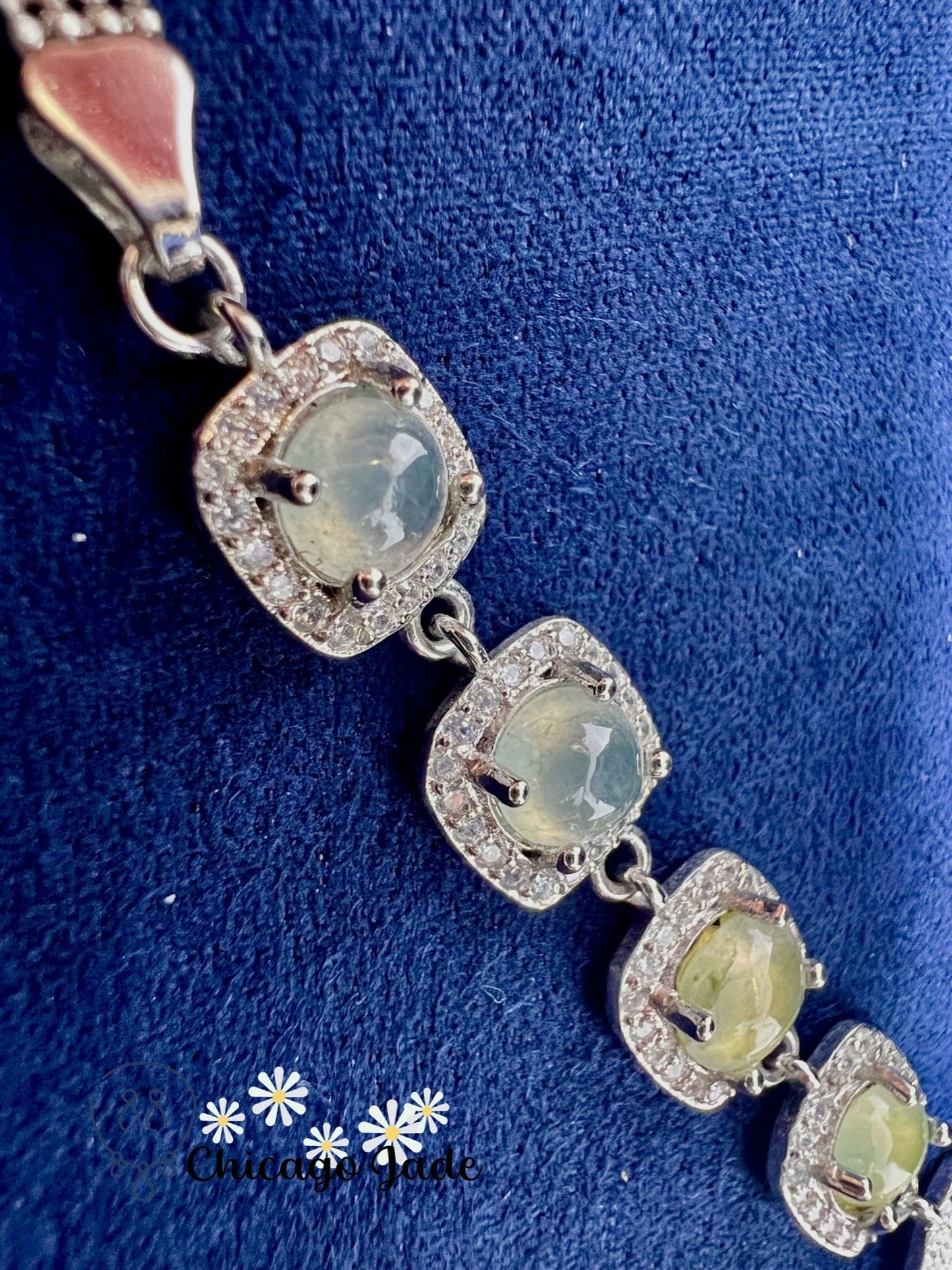925 S0015B Blue and Grape Green Jadeite Sterling Silver Set Bracelet - Chicago JadebraceletsilverChicago Jade