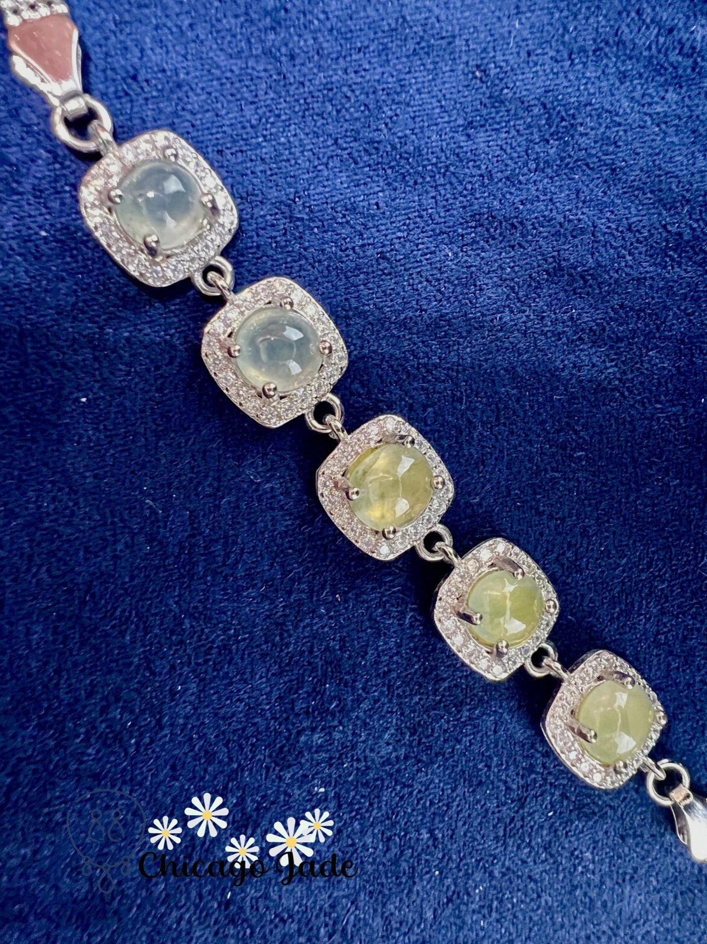 925 S0015B Blue and Grape Green Jadeite Sterling Silver Set Bracelet - Chicago JadebraceletsilverChicago Jade
