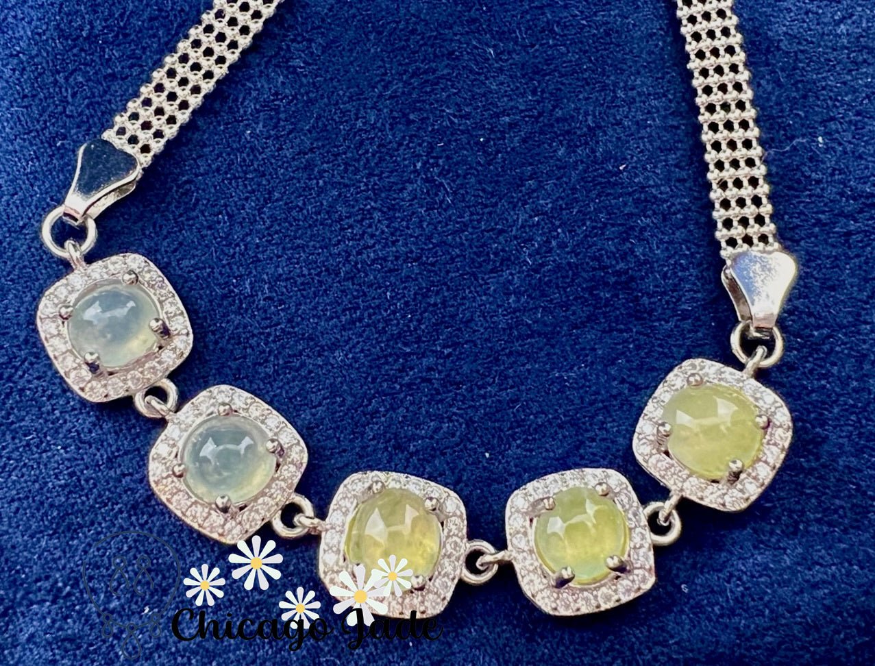 925 S0015B Blue and Grape Green Jadeite Sterling Silver Set Bracelet - Chicago JadebraceletsilverChicago Jade