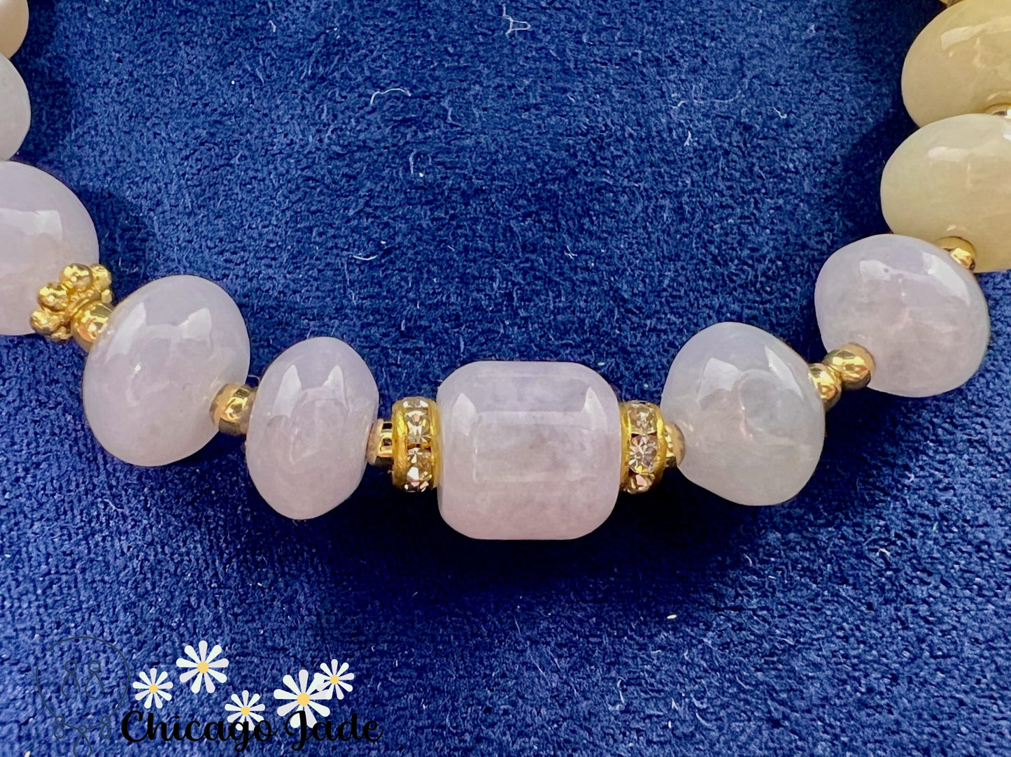 BB0008 Rainbow Jadeite Icy Blue Heart Beaded Bracelet - Chicago JadebeadedbraceletpearlChicago Jade