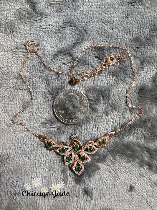 Bright green jadeite jade stone on peacock shaped sterling silver s925 necklace - Chicago Jadeanniversarybirthday giftengagementChicago Jade