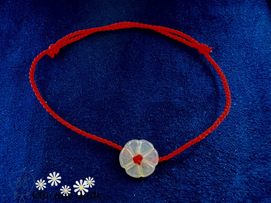 FB0022 Jadeite Flower on Red Braided Bracelet - Chicago JadebraceletflowerropeChicago Jade
