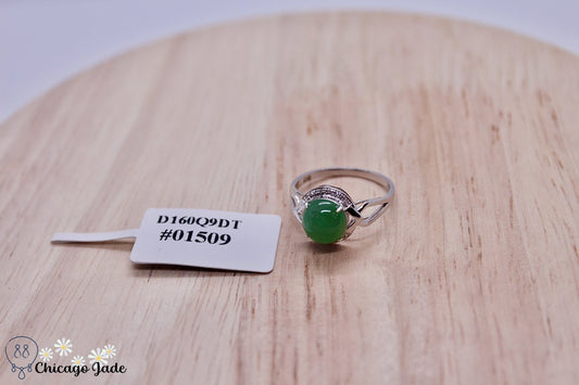Green Jadeite ring set in G18K White Gold and Diamond - Chicago JadedesignergoldringChicago Jade