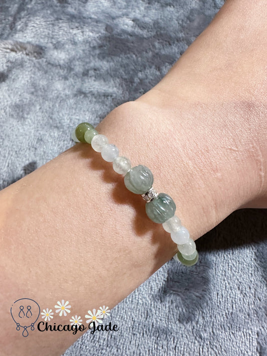High quality beaded jadeite jade bracelet with lotus beads and matching lotus seed dangle - Chicago Jadeanniversarybeadedbirthday giftChicago Jade