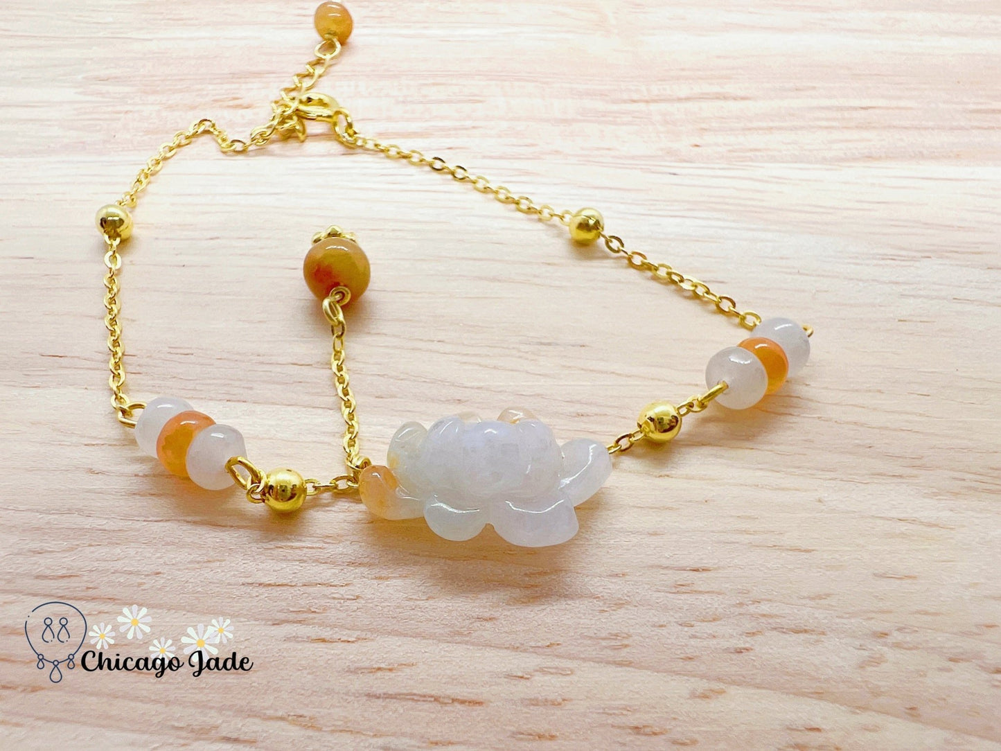 LB0028 Lotus Braided Bracelet缅料手工雕刻翡翠莲花手绳 - Chicago JadebraceletlotussilverChicago Jade