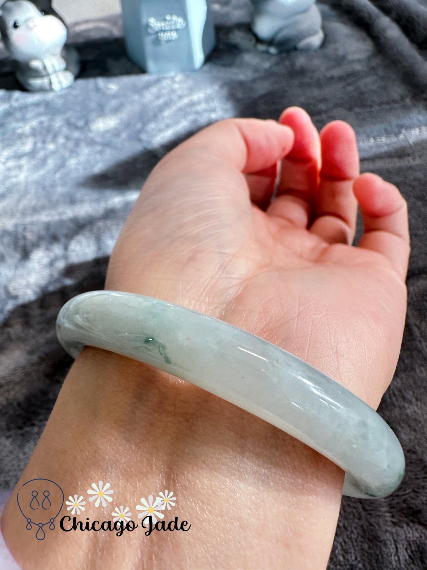 Light green base with bright floating green flowers (size S) - Chicago Jadeanniversarybanglebirthday giftChicago Jade