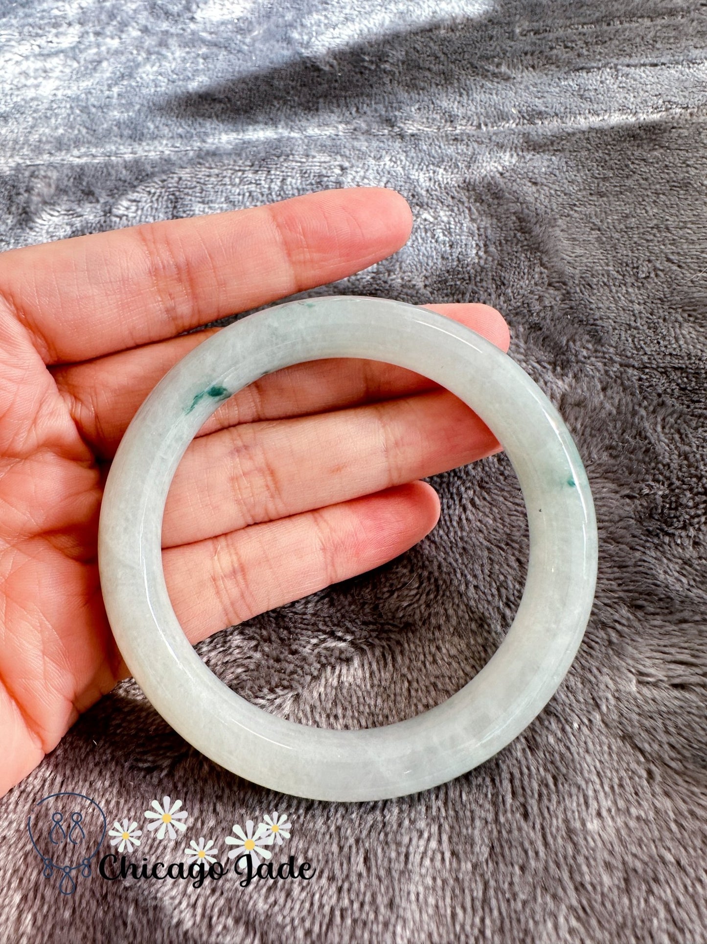 Light green base with bright floating green flowers (size S) - Chicago Jadeanniversarybanglebirthday giftChicago Jade