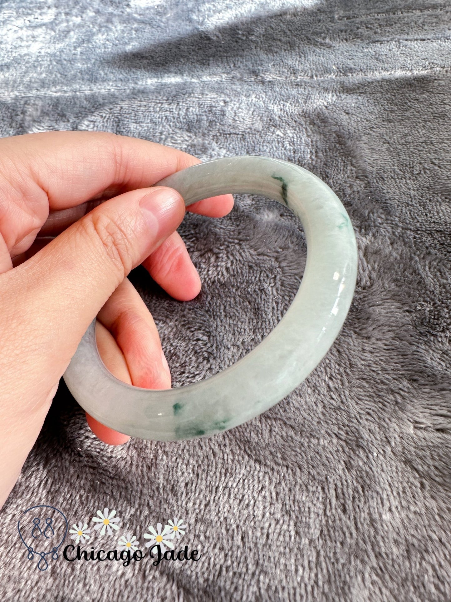 Light green base with bright floating green flowers (size S) - Chicago Jadeanniversarybanglebirthday giftChicago Jade