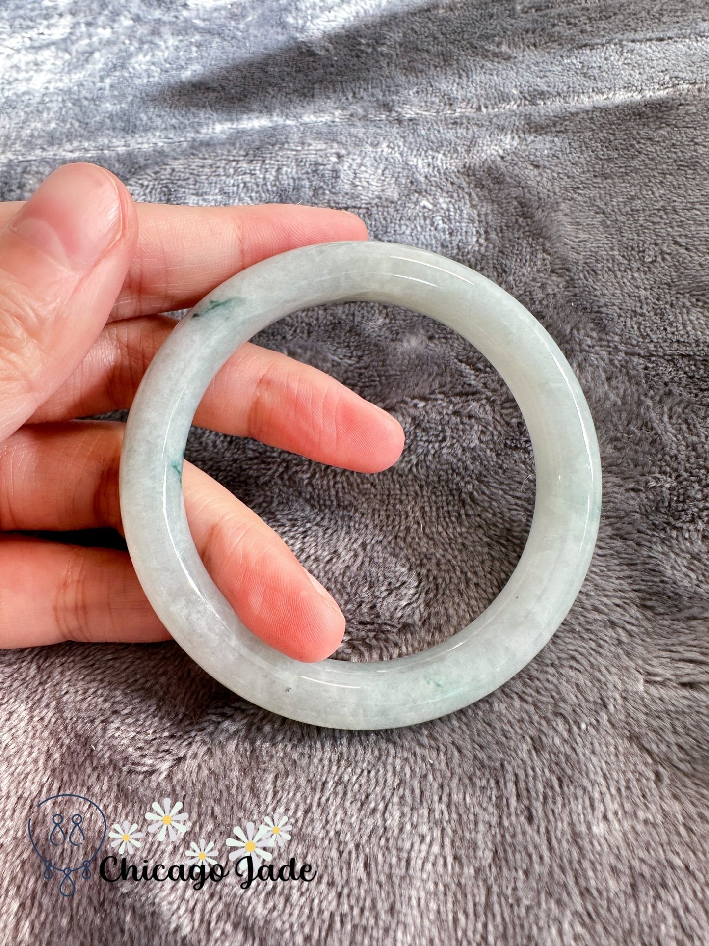 Light green base with bright floating green flowers (size S) - Chicago Jadeanniversarybanglebirthday giftChicago Jade