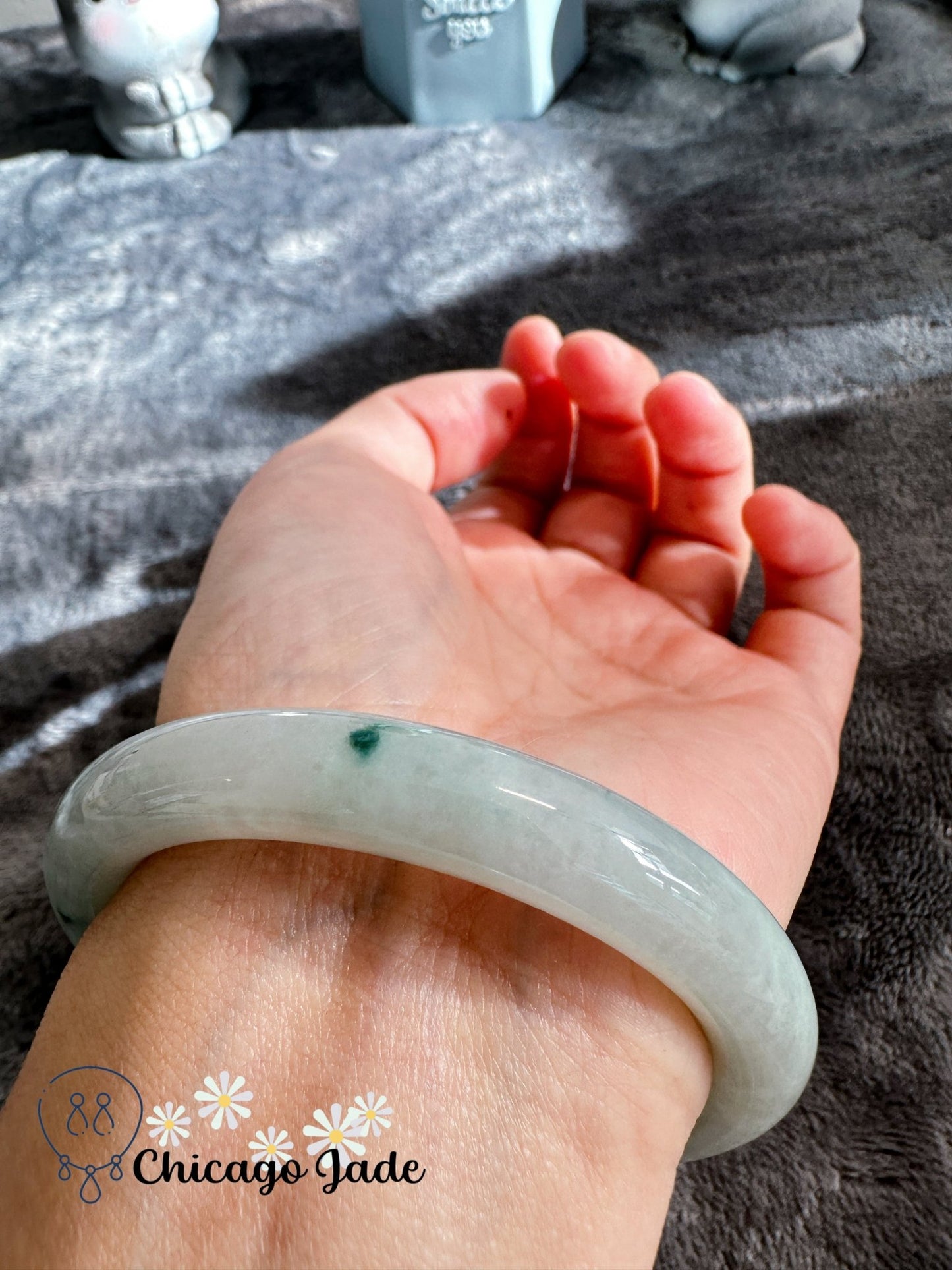 Light green base with bright floating green flowers (size S) - Chicago Jadeanniversarybanglebirthday giftChicago Jade