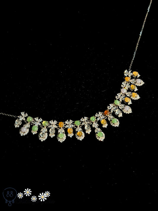 Luxury rainbow jadeite jade and zircon in sterling silver cleopatra necklace - Chicago JadedesignerholidaynecklaceChicago Jade