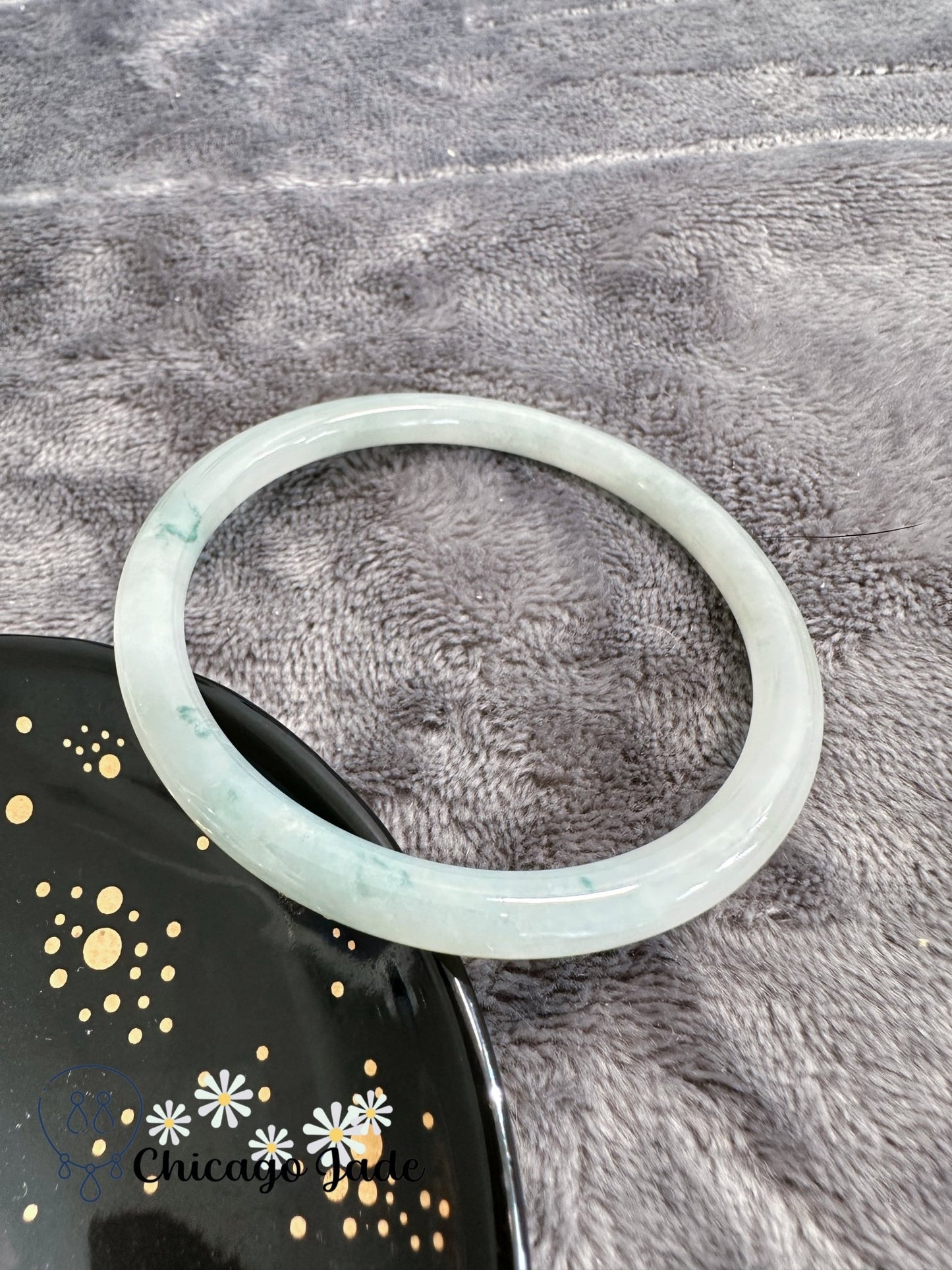 Perfect moonlight base round jadeite jade with a touch of green (size M) - Chicago Jadeanniversarybanglebirthday giftChicago Jade