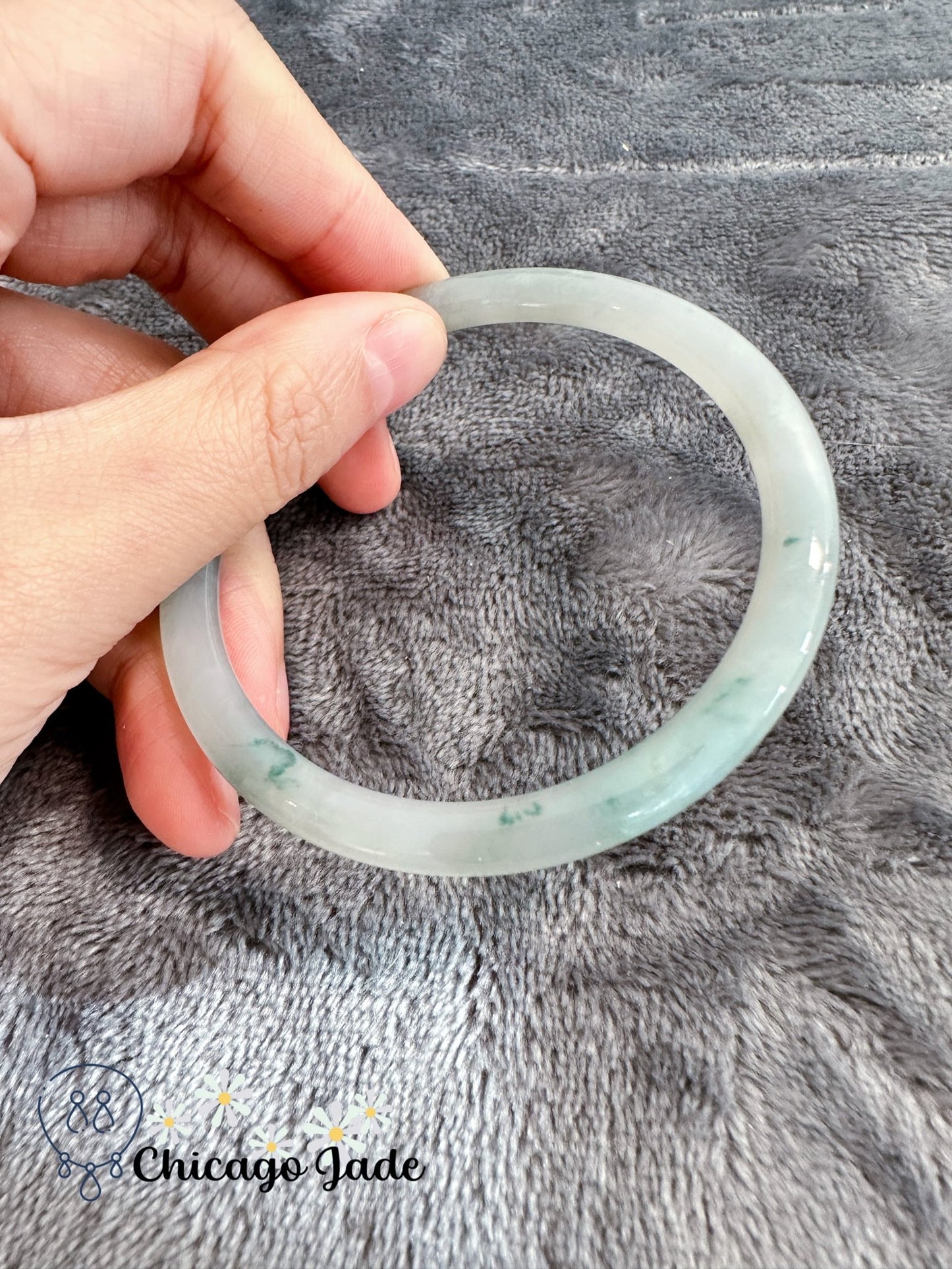 Perfect moonlight base round jadeite jade with a touch of green (size M) - Chicago Jadeanniversarybanglebirthday giftChicago Jade