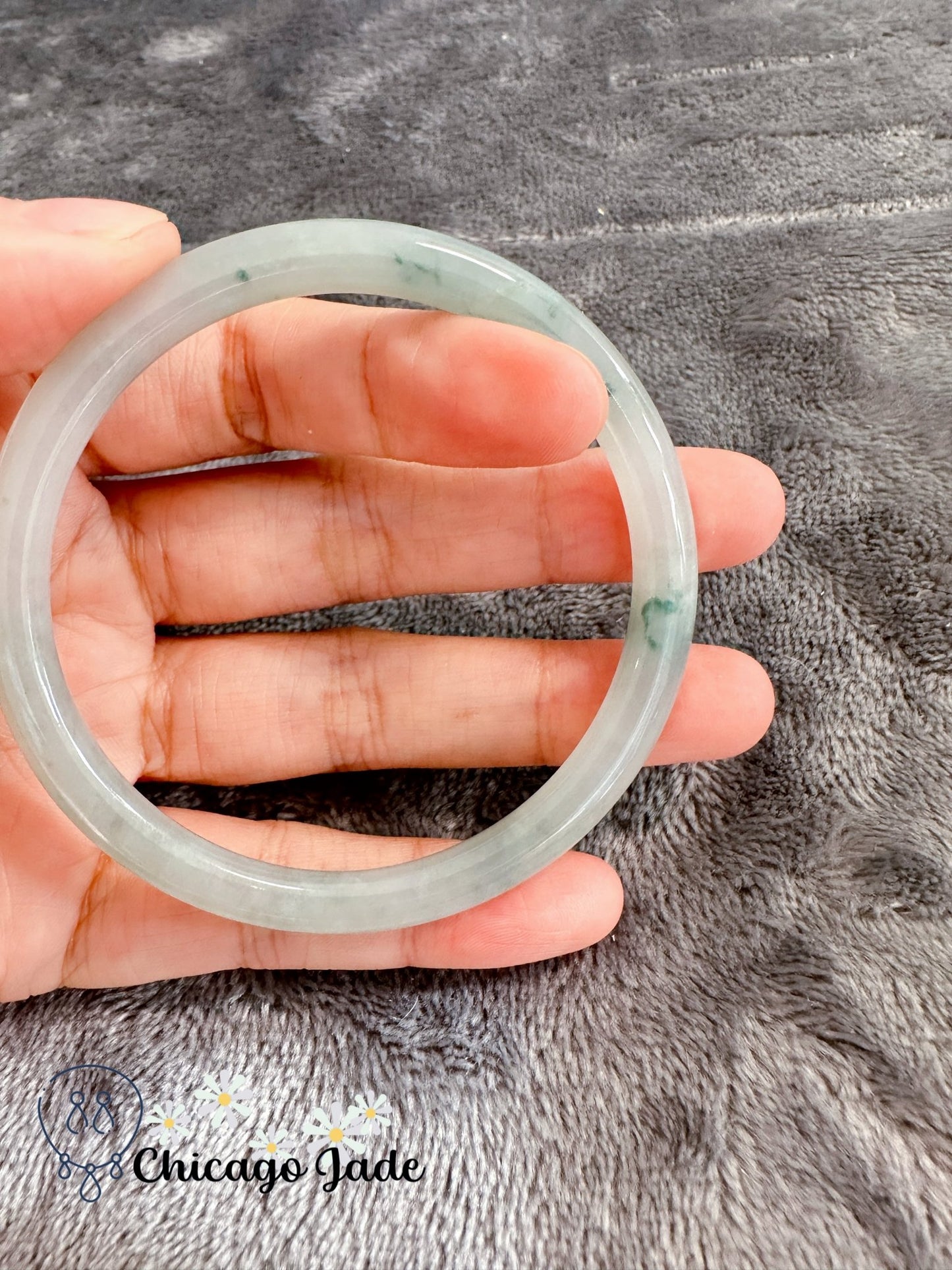 Perfect moonlight base round jadeite jade with a touch of green (size M) - Chicago Jadeanniversarybanglebirthday giftChicago Jade