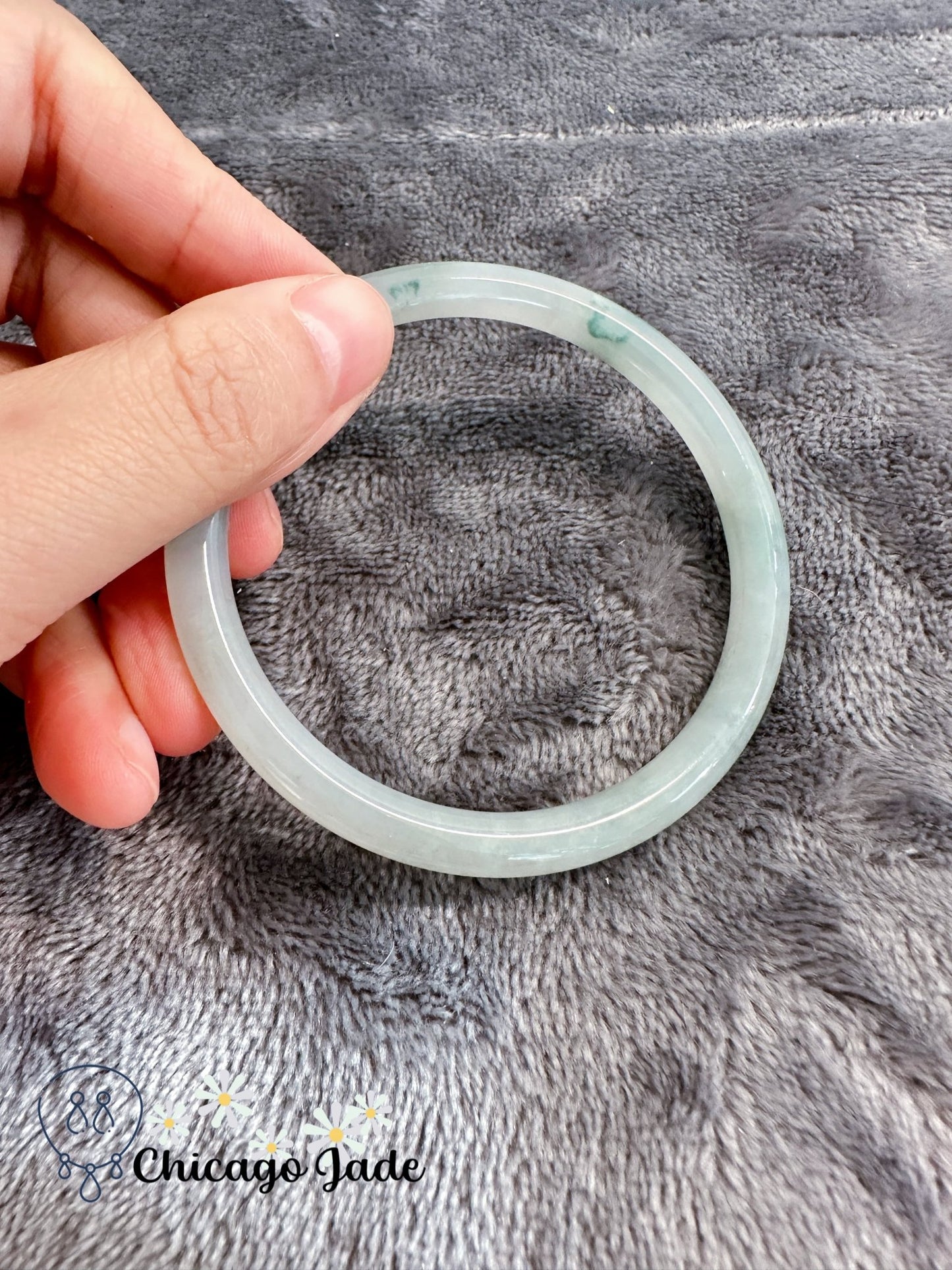 Perfect moonlight base round jadeite jade with a touch of green (size M) - Chicago Jadeanniversarybanglebirthday giftChicago Jade