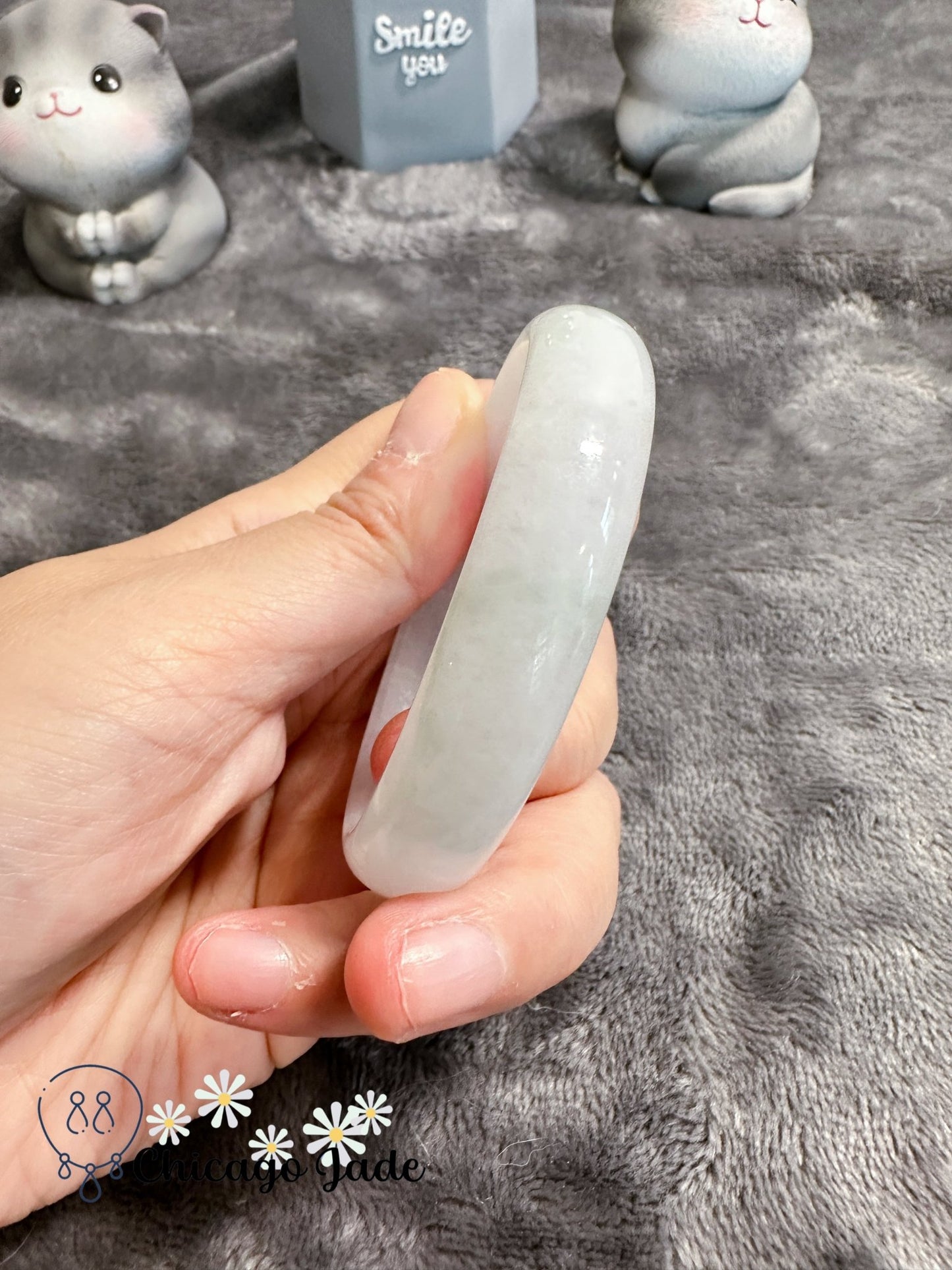 Translucent moonlight oval shape jadeite bangle (size XS) - Chicago Jadeanniversarybanglebirthday giftChicago Jade