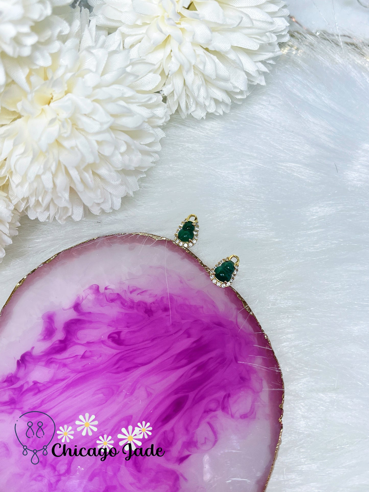 Authentic Dainty Jadeite Jade Guard (Hulu) on Gold Plated Sterling Silver Stub Earring Authentic Gift Ready