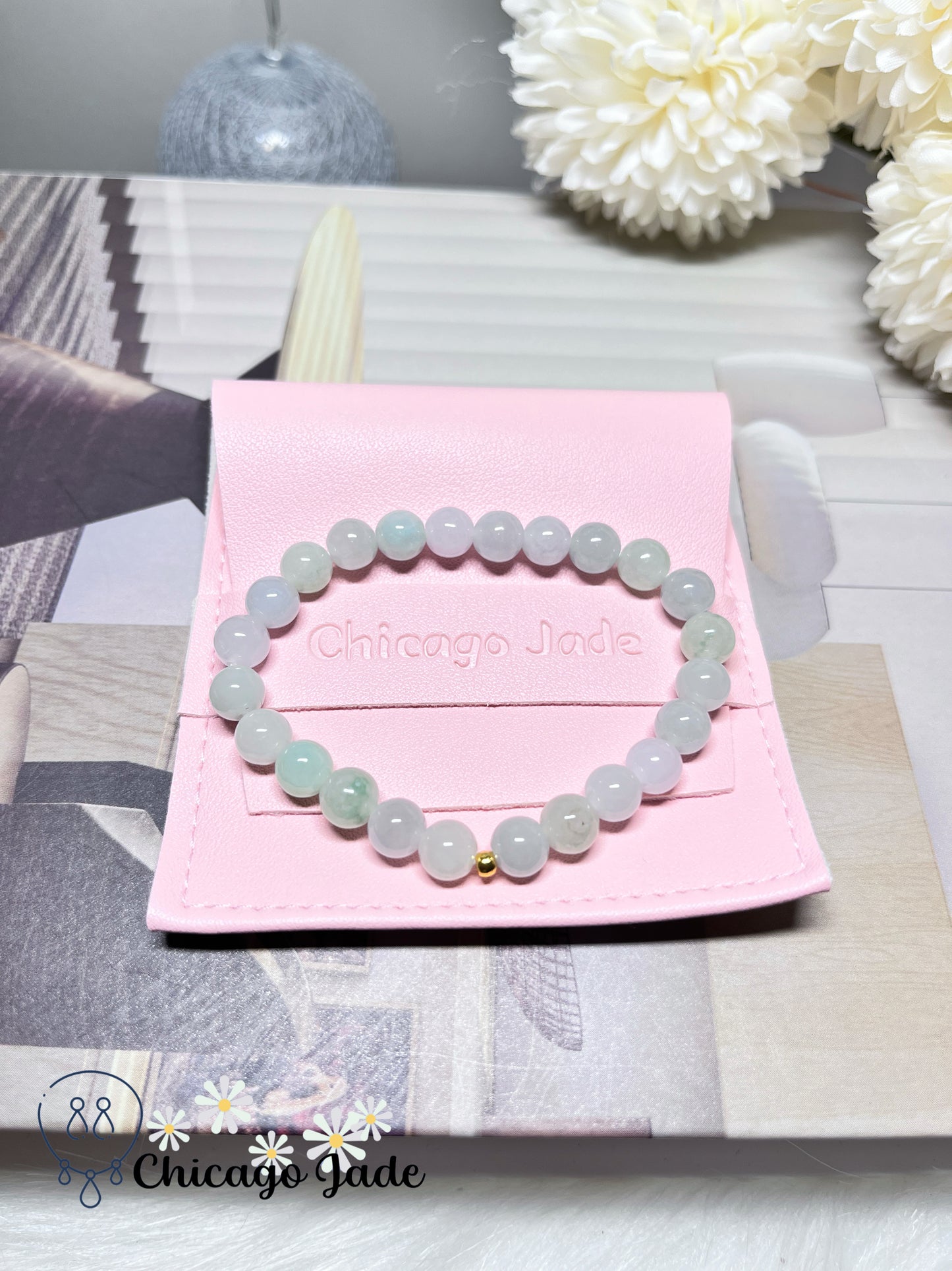 Icy Moonlight Macaroon Colored Perfect Round Jadeite Jade Feicui and Solid 999 Gold Beaded Bracelet Handmade Gift