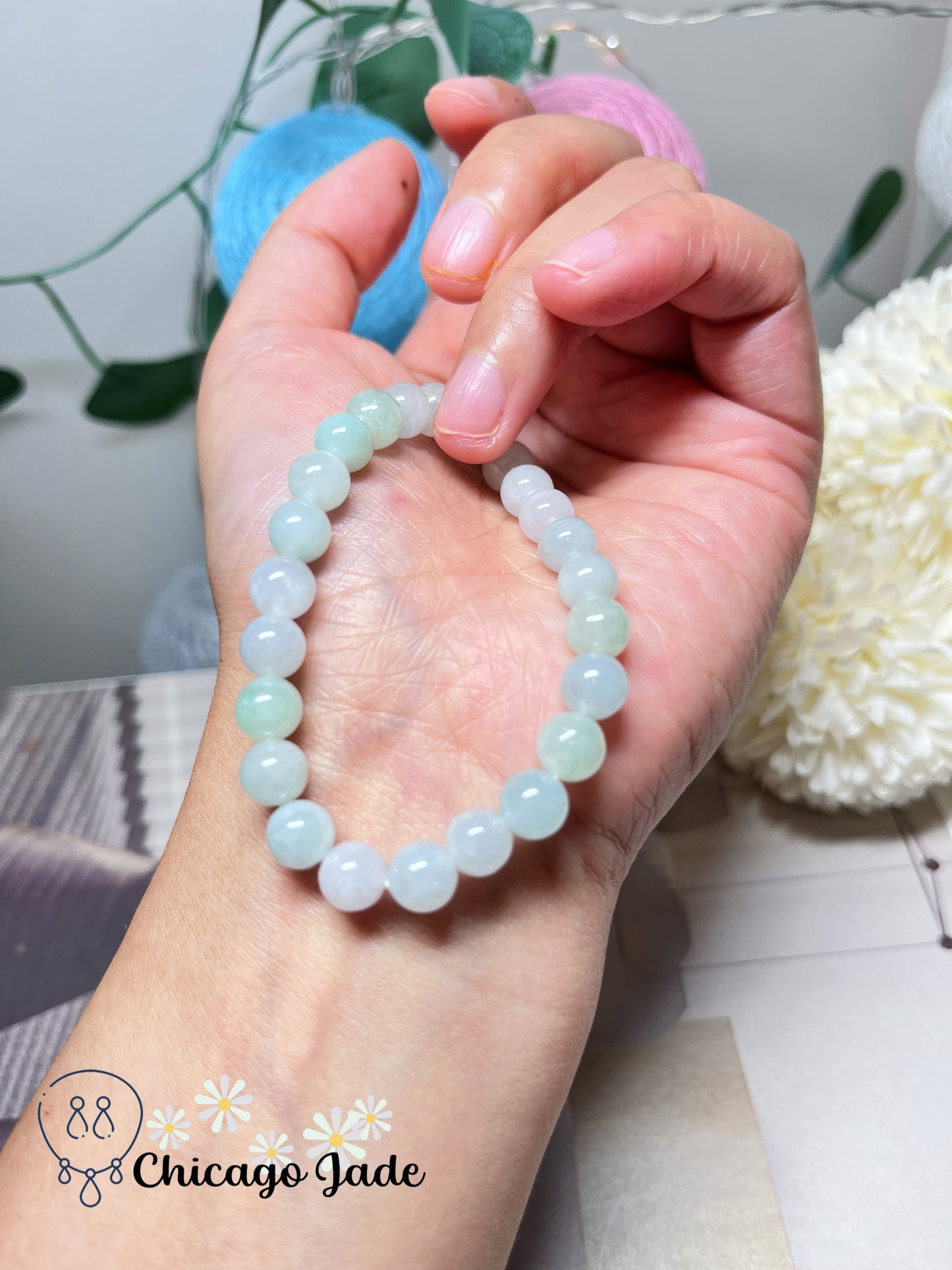 Icy Moonlight Macaroon Colored Perfect Round Jadeite Jade Feicui and Solid 999 Gold Beaded Bracelet Handmade Gift