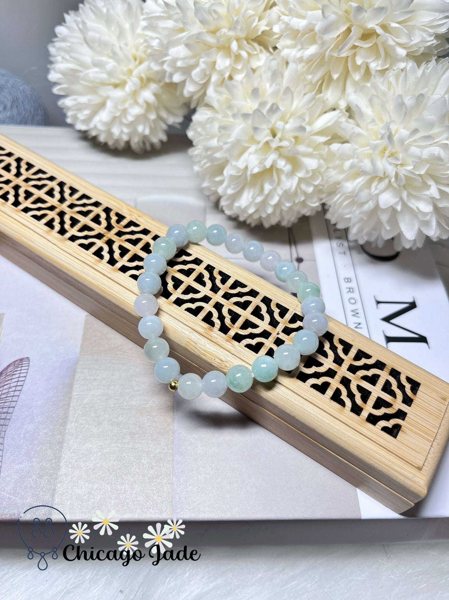 Icy Moonlight Macaroon Colored Perfect Round Jadeite Jade Feicui and Solid 999 Gold Beaded Bracelet Handmade Gift