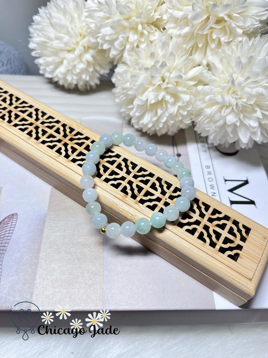 Icy Moonlight Macaroon Colored Perfect Round Jadeite Jade Feicui and Solid 999 Gold Beaded Bracelet Handmade Gift