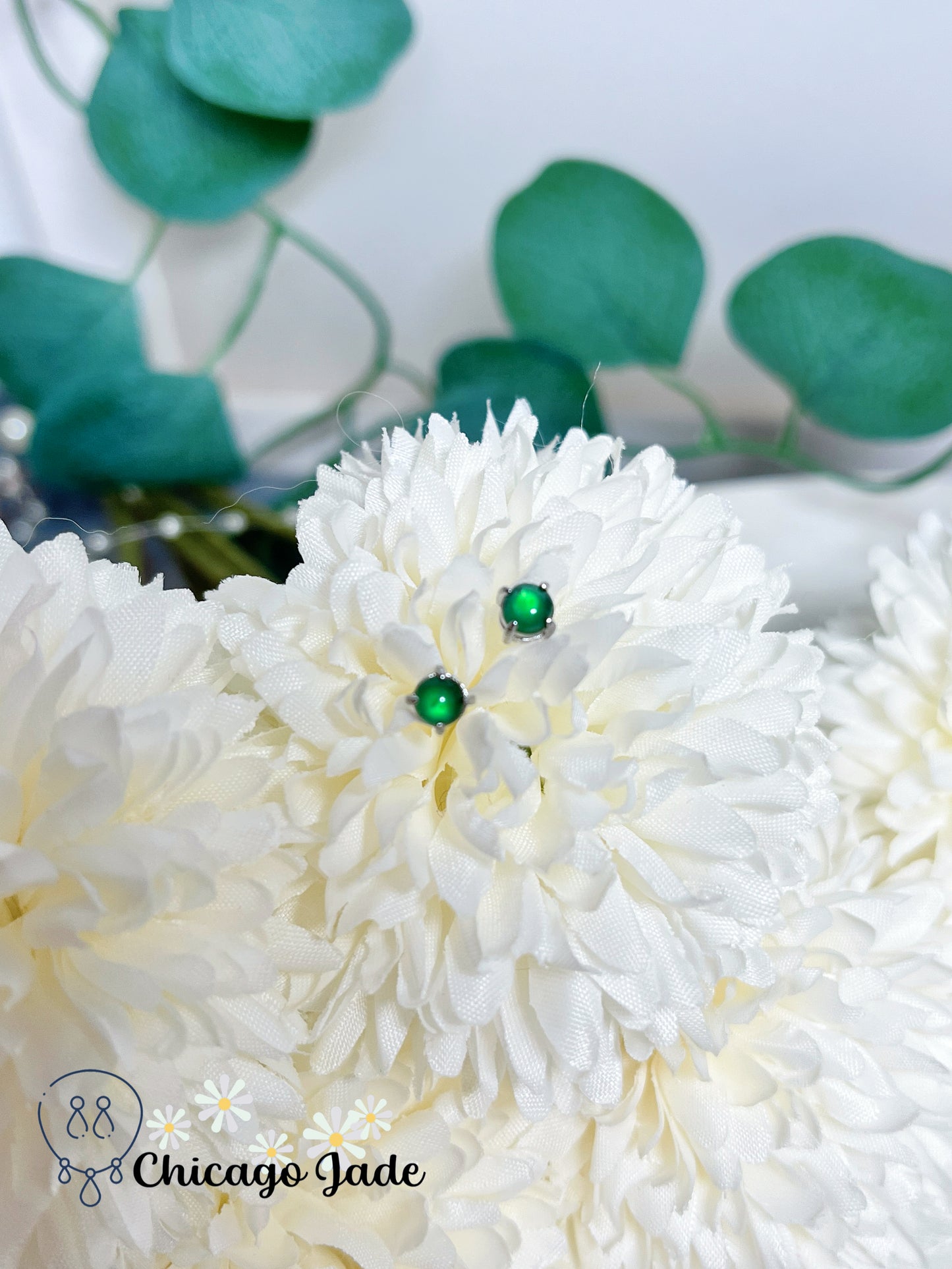 Bright Green Dainty Natural Jadeite Jade Feicui Sterling Silver Stub Earring Handmade Gift Ready