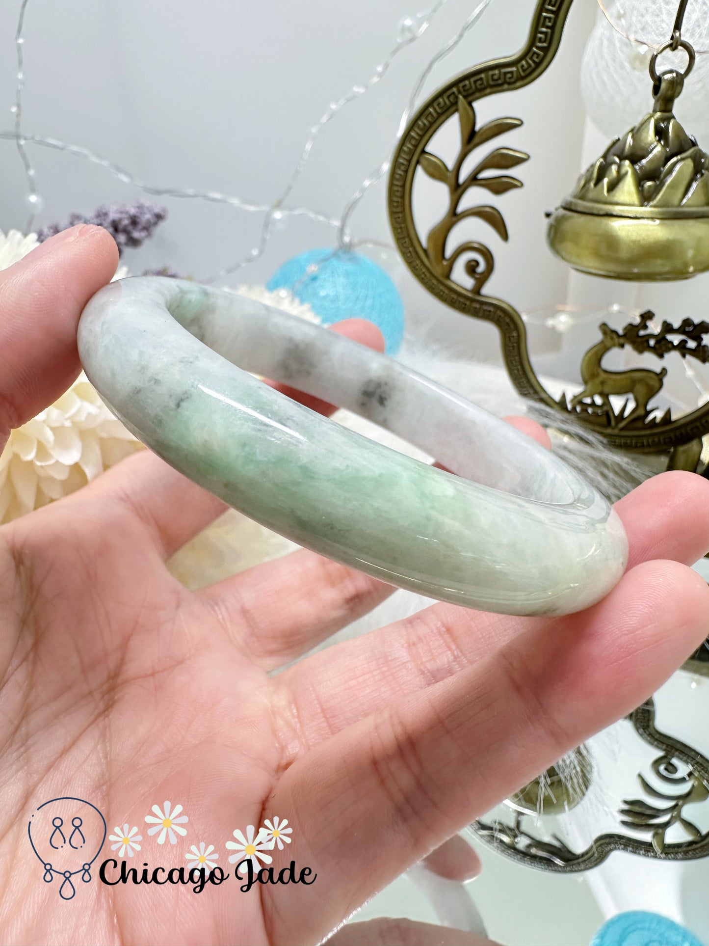 Half Grey Half White Ink Points Natural Jadeite Jade Feicui Bangle Untreated Grade A Certified Burma