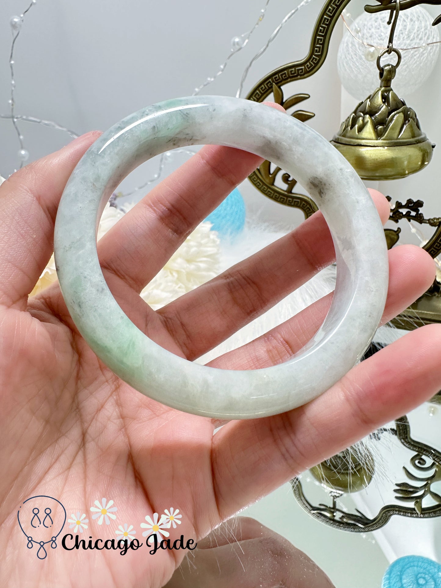 Half Grey Half White Ink Points Natural Jadeite Jade Feicui Bangle Untreated Grade A Certified Burma