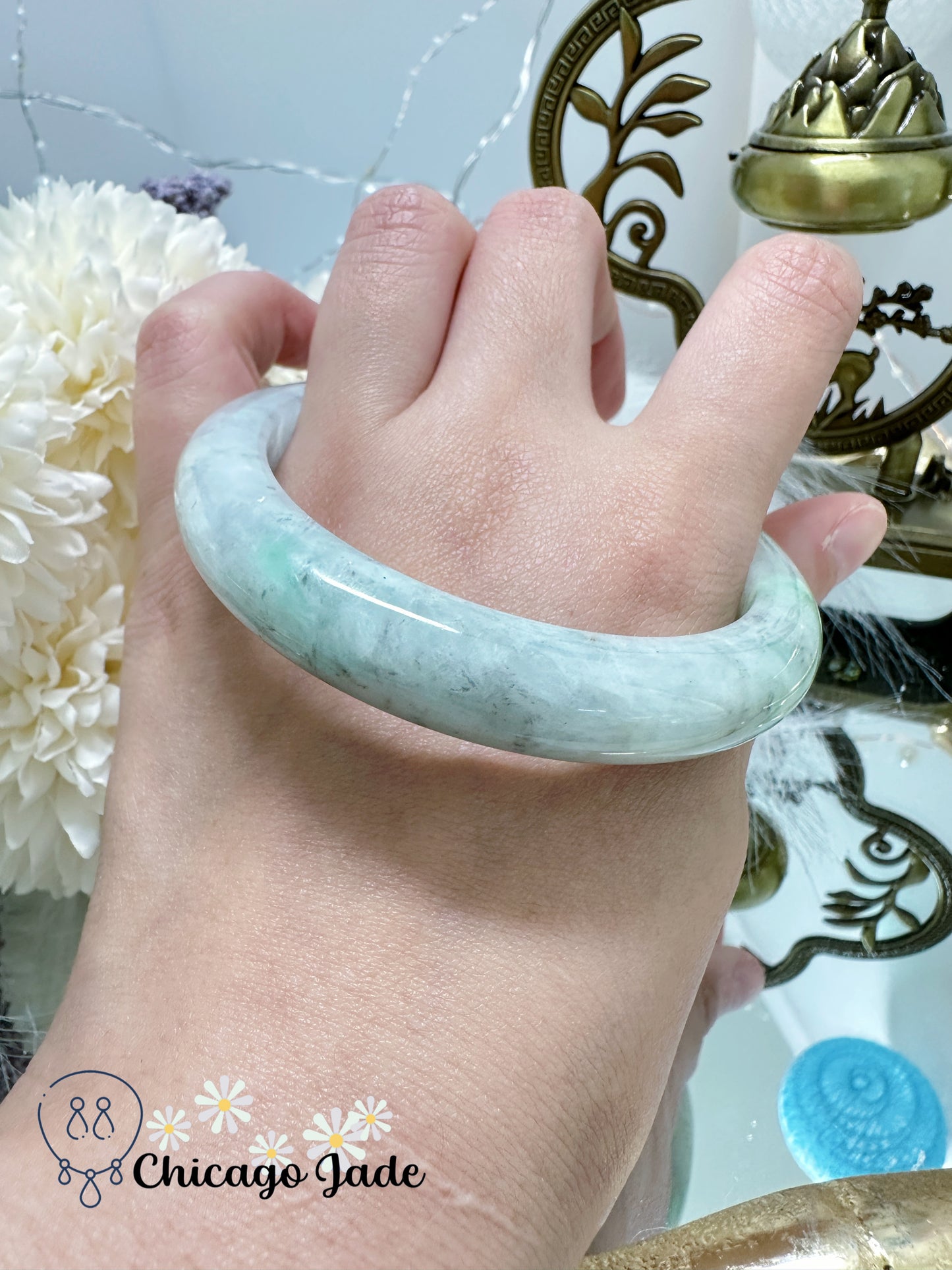 Half Grey Half White Ink Points Natural Jadeite Jade Feicui Bangle Untreated Grade A Certified Burma