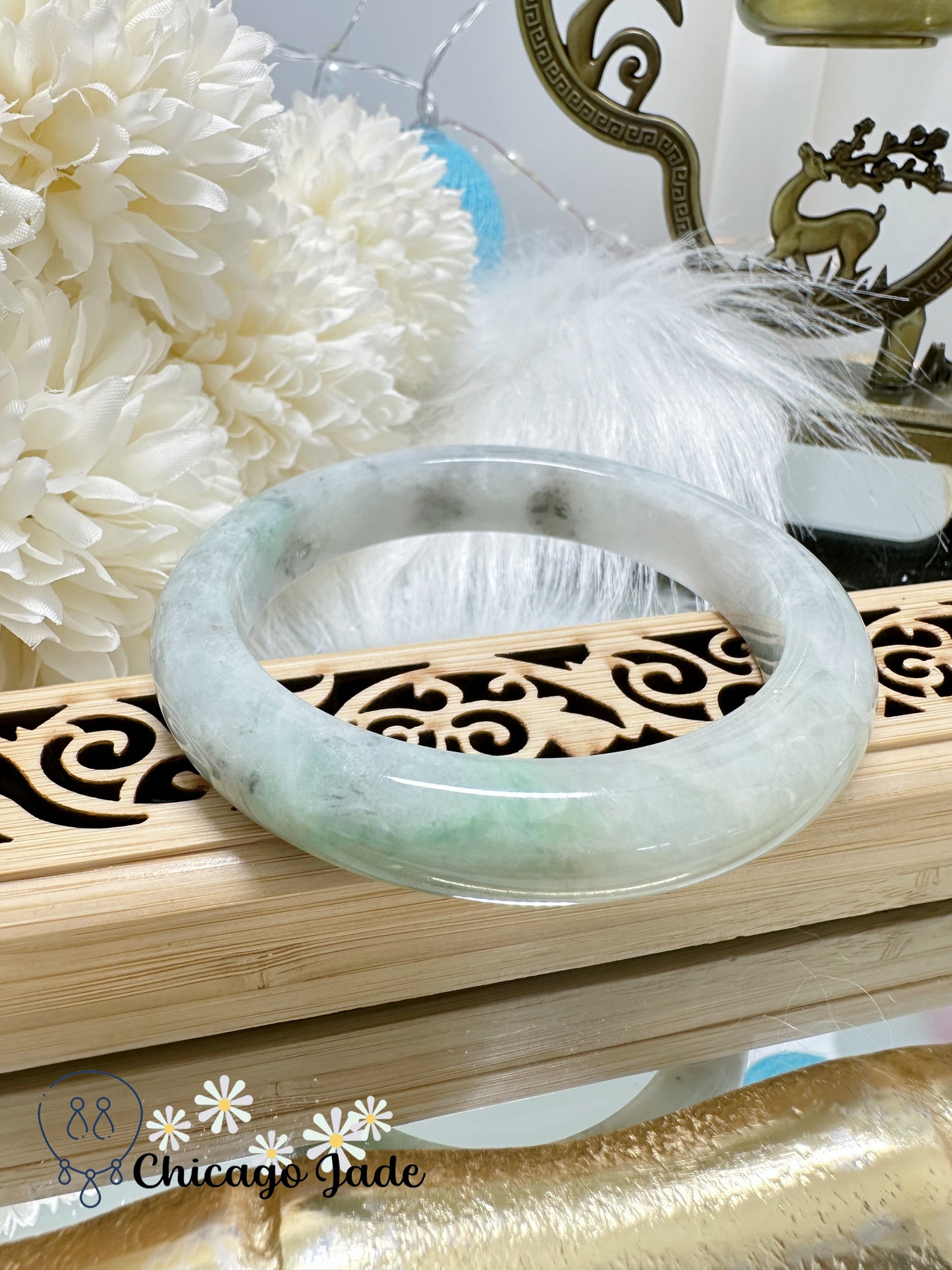 Half Grey Half White Ink Points Natural Jadeite Jade Feicui Bangle Untreated Grade A Certified Burma