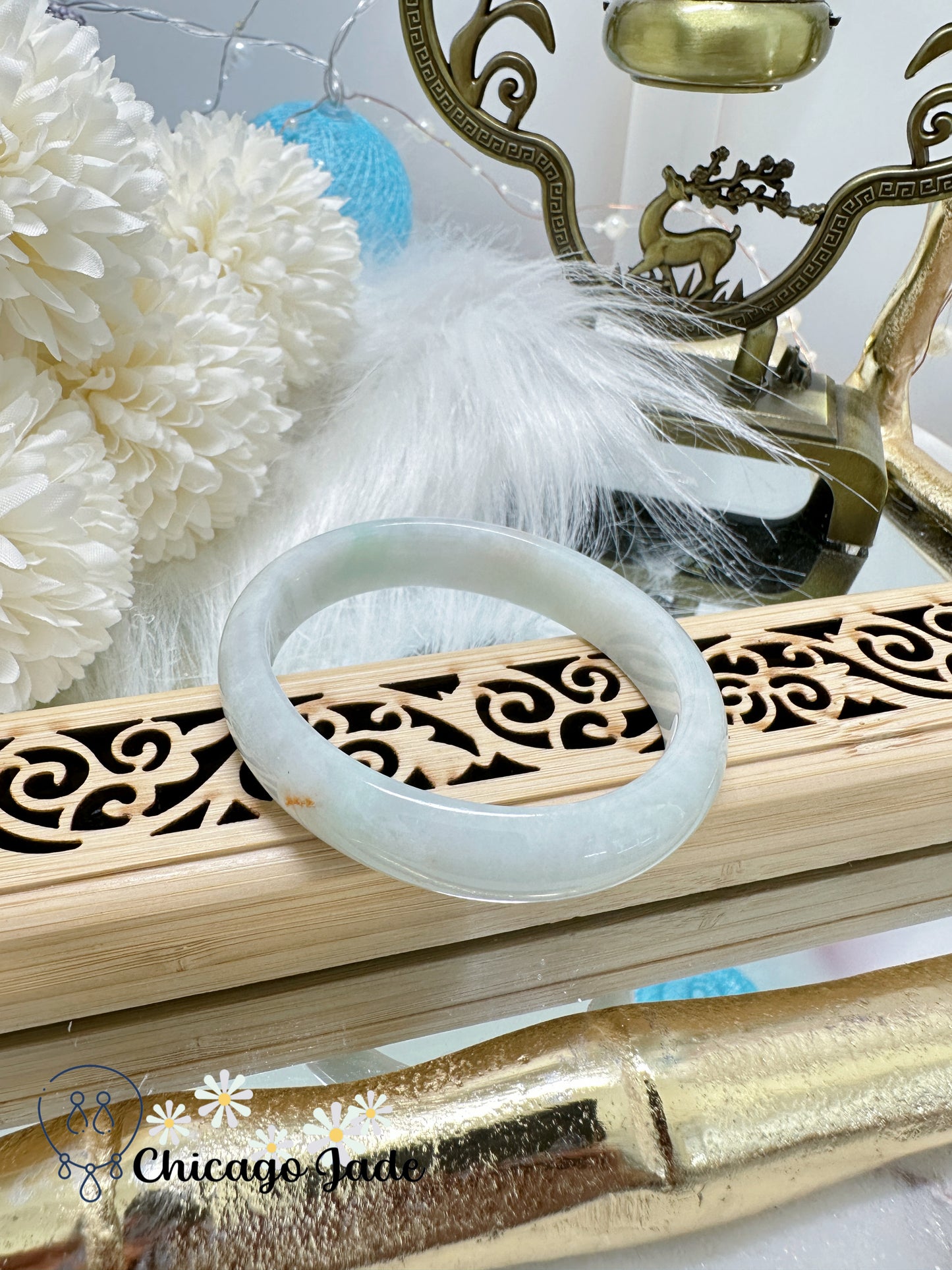 Soft White Base Flaming Orange Oval Shape Highlight Natural Untreated Grade A Certified Jadeite Jade Bangle Burma