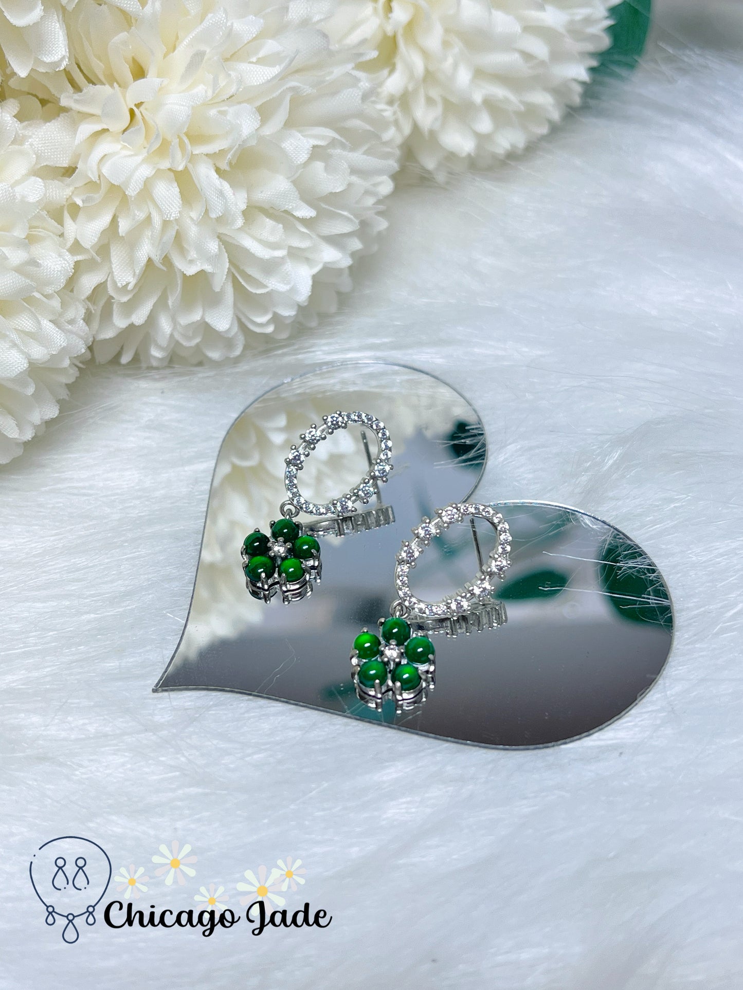 Multi-Stone Bright Green Grade A Authentic Undyed Certified Jadeite Jade Feicui on Sterling Silver Drop Earring Handmade Gift