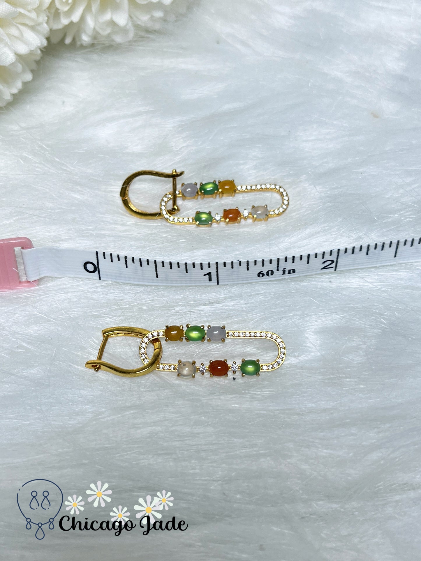 Holiday Special Designer Collection Rare Fine Bright Orange Multi-Color Authentic Grade A Certified Burma Jade on Gold Plated Sterling Silver Loop Earring Handmade Gift