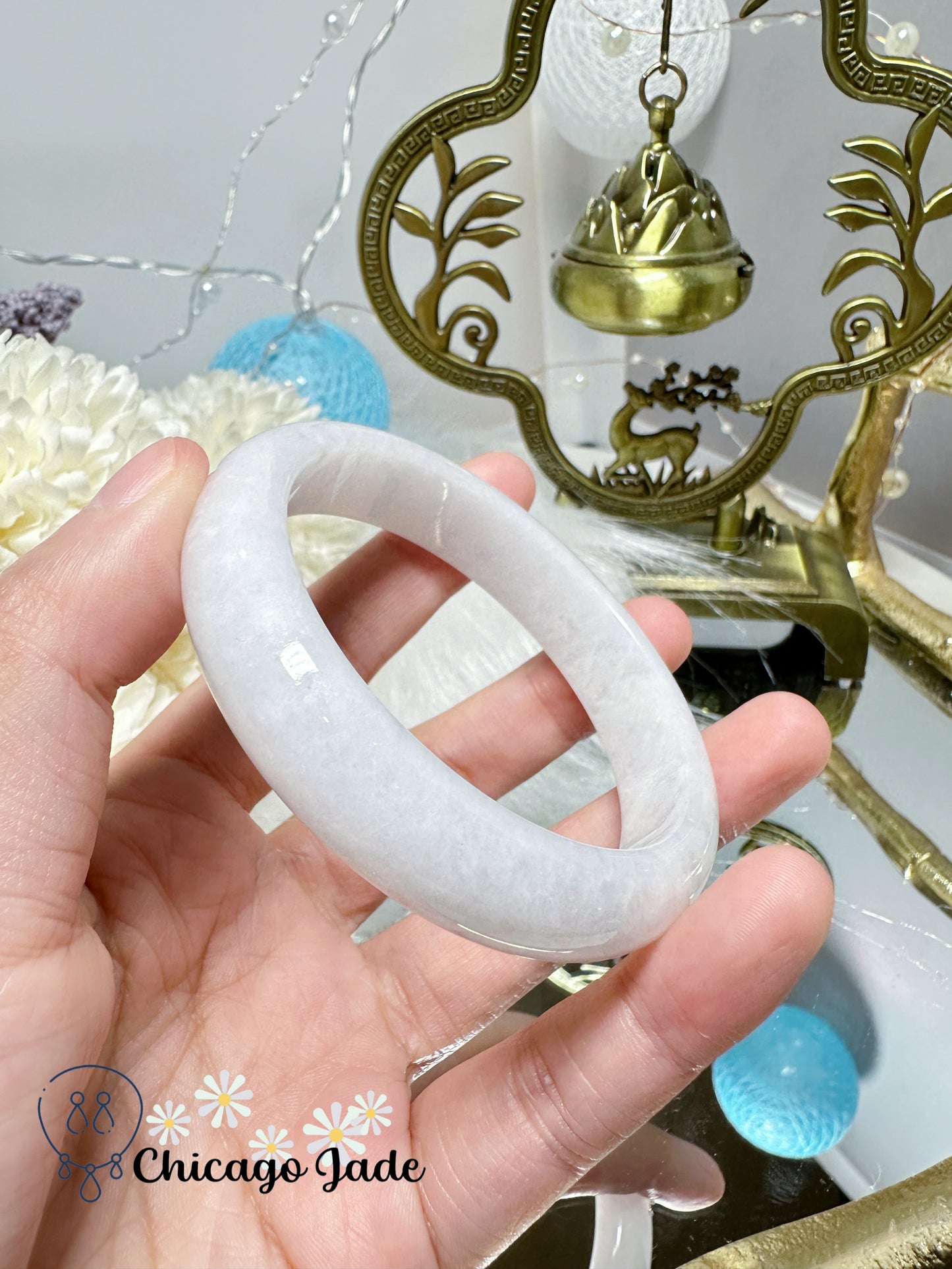 Soft Moonlight White Flat Inside Natural Untreated Certified Jadeite Jade Feicui Bangle from Burma Handmade Finely Polished