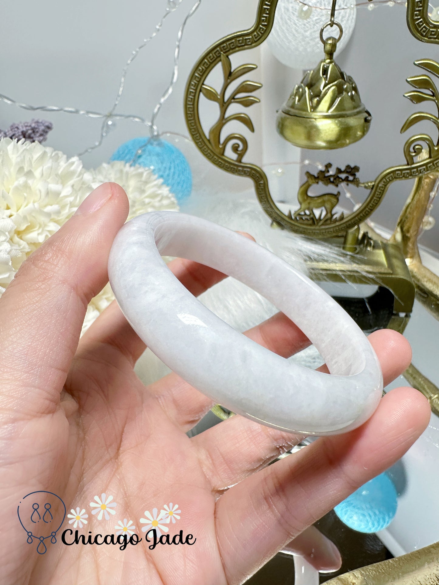 Soft Moonlight White Flat Inside Natural Untreated Certified Jadeite Jade Feicui Bangle from Burma Handmade Finely Polished