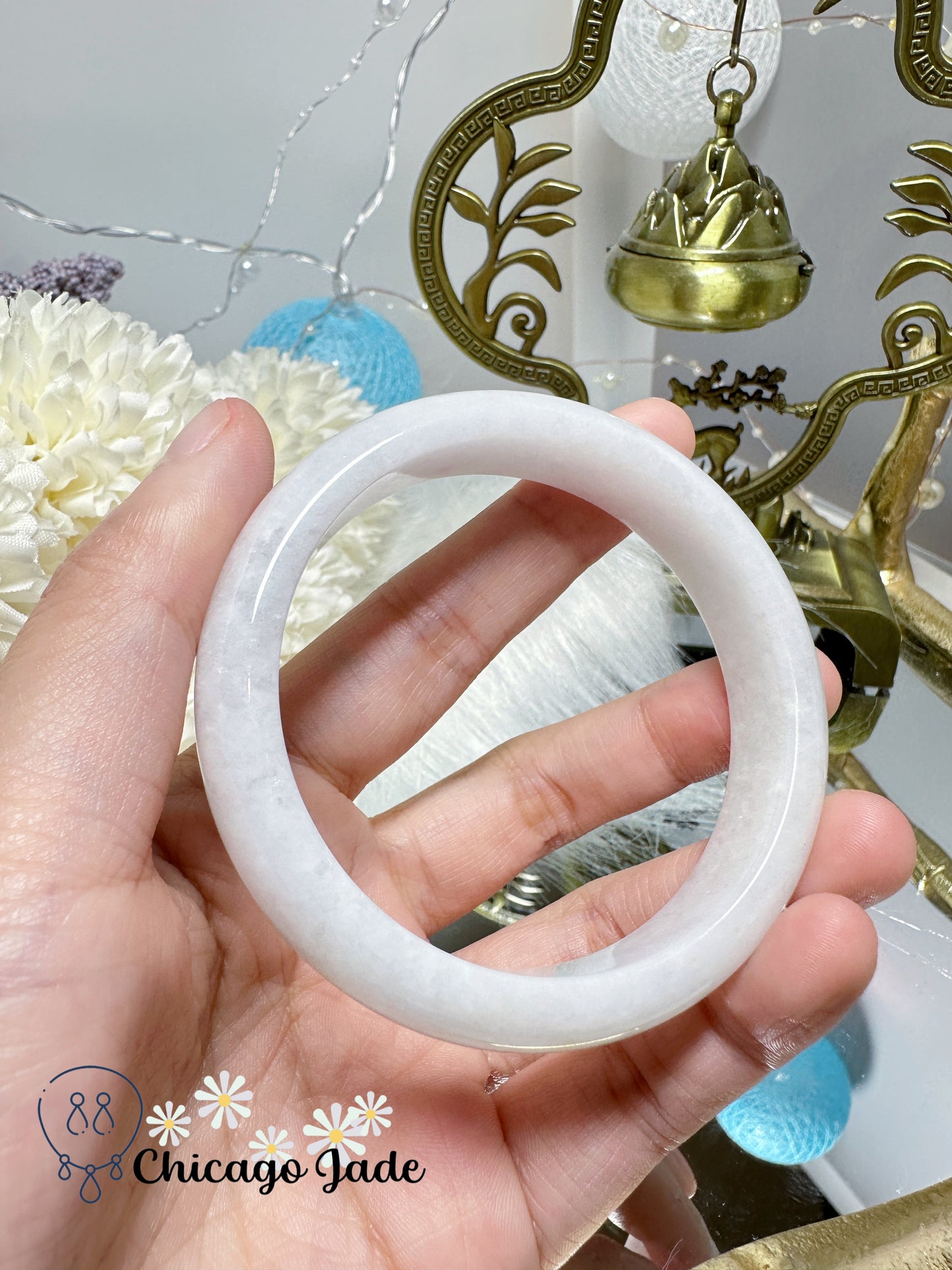 Soft Moonlight White Flat Inside Natural Untreated Certified Jadeite Jade Feicui Bangle from Burma Handmade Finely Polished