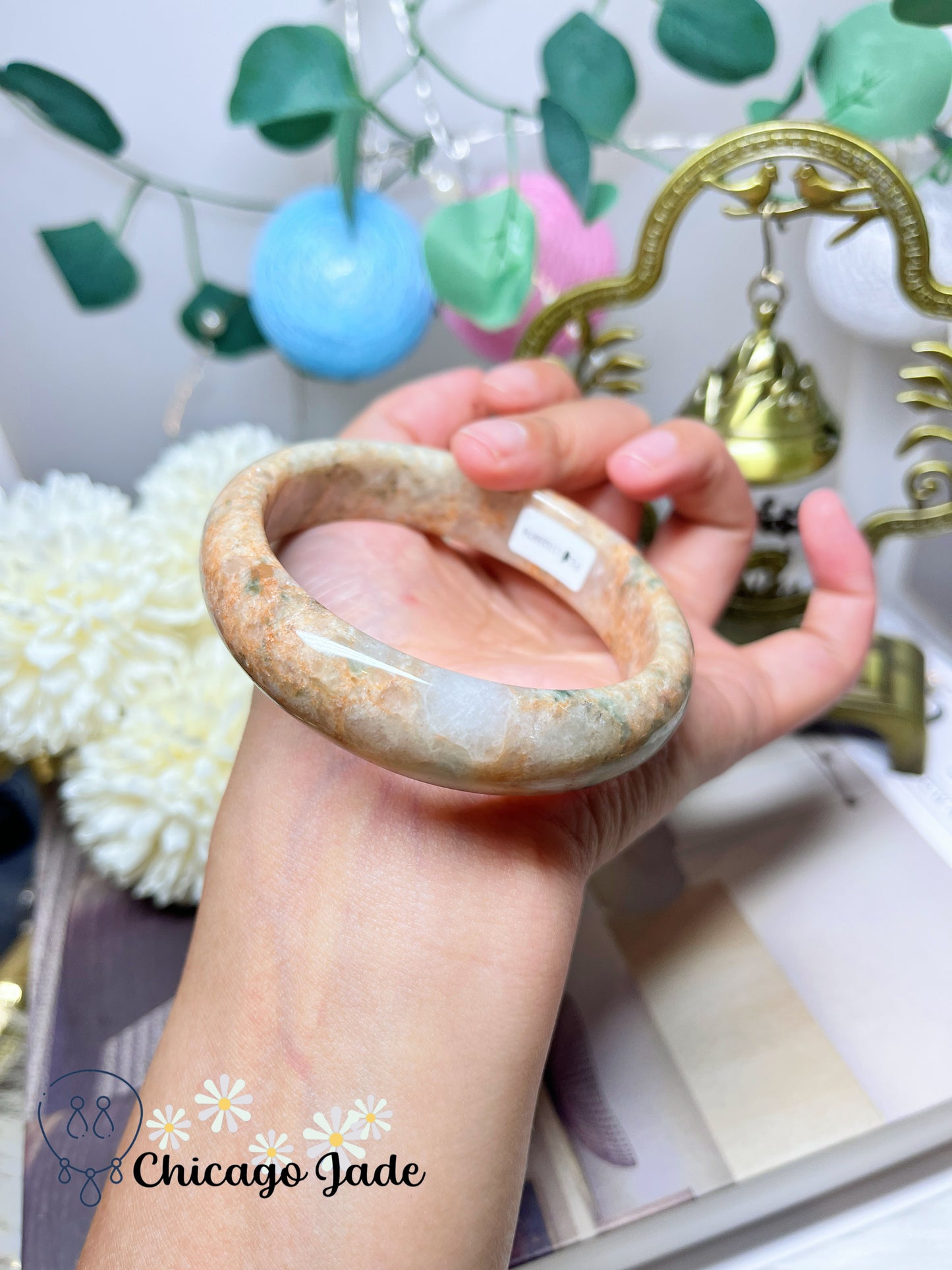 60.6mm Large Thick Marble Colored Authentic Jadeite Jade Feicui Bangle Rare Find Certified