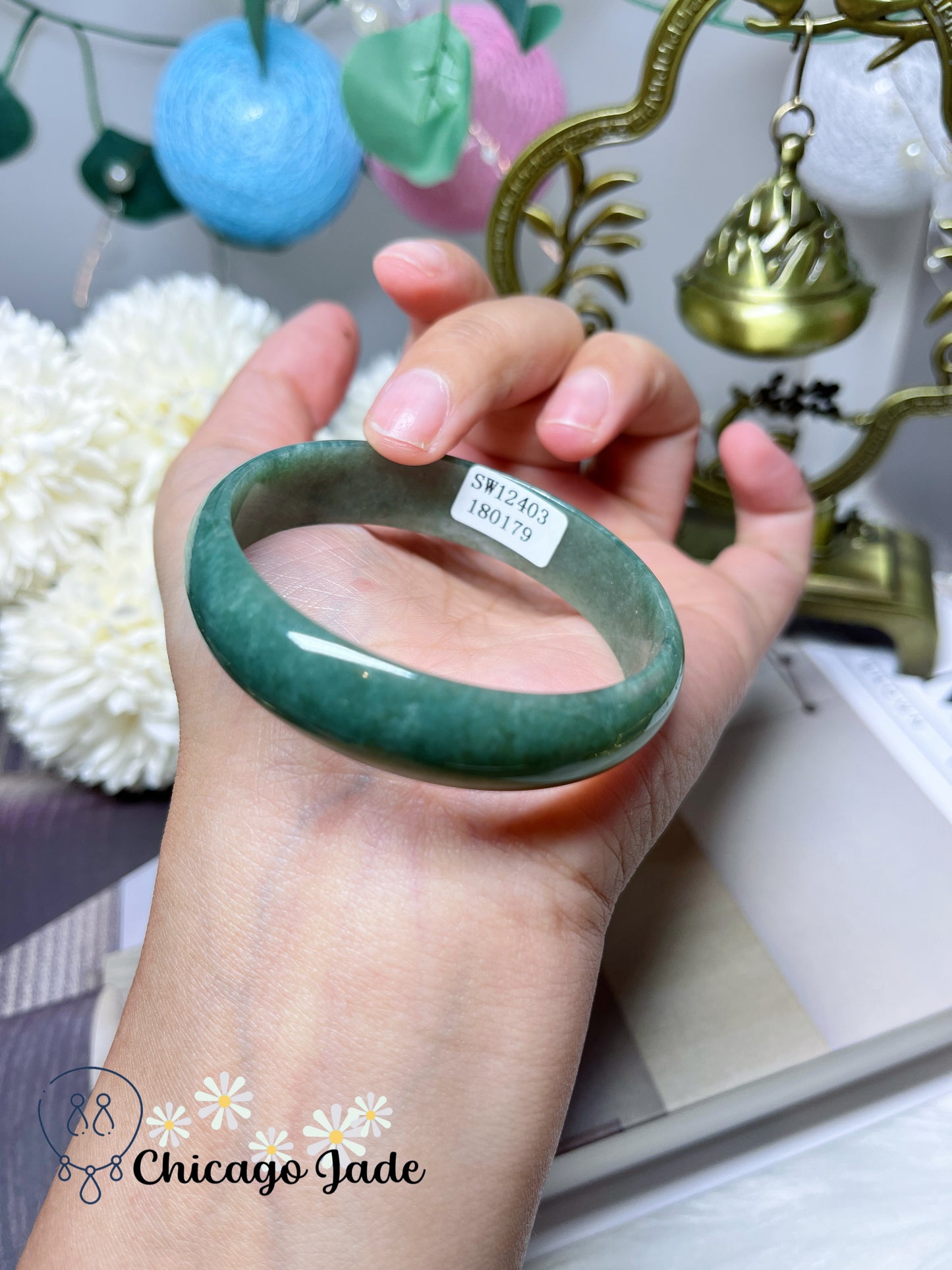 52.5mm Size XS Full Spinach Green Flat Inside Princess Style Jadeite Jade Feicui Bangle