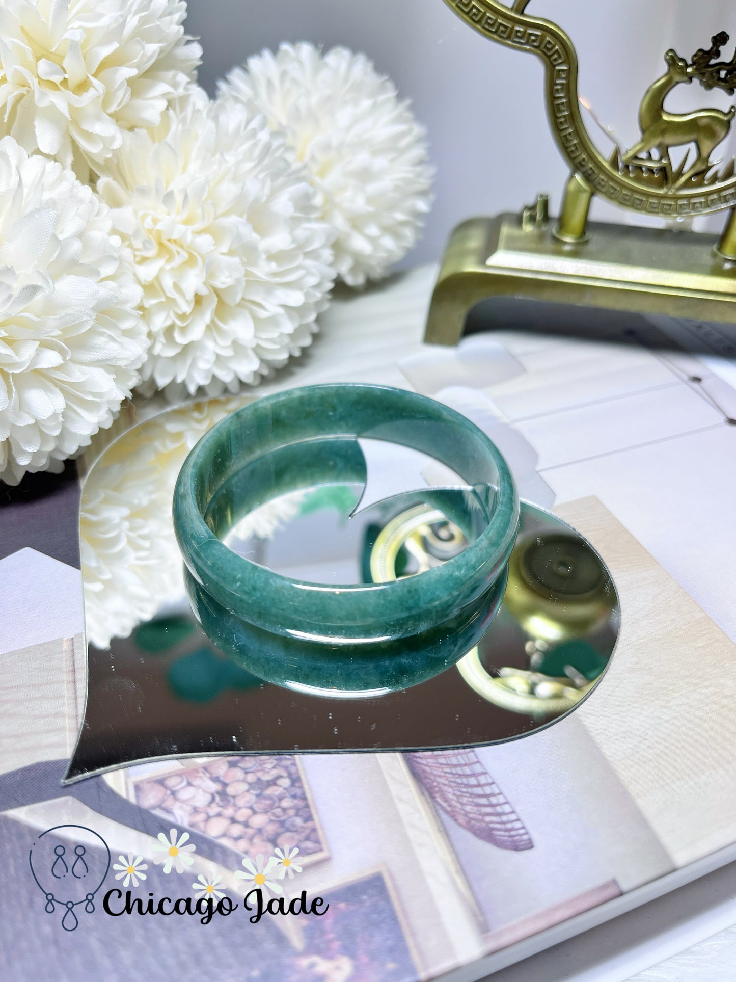 52.5mm Size XS Full Spinach Green Flat Inside Princess Style Jadeite Jade Feicui Bangle