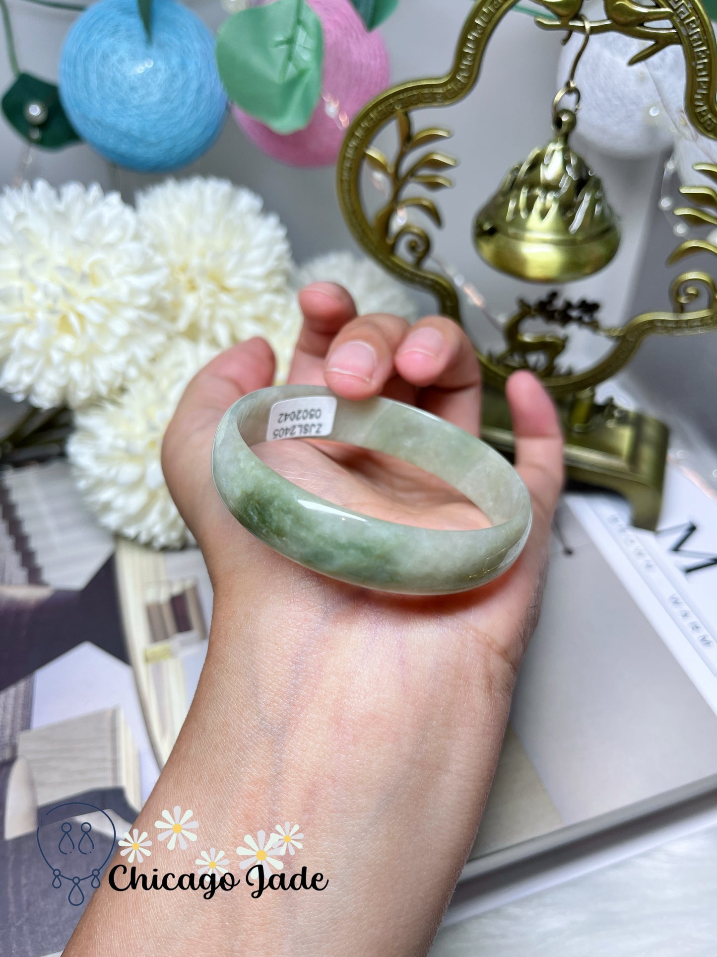 53.1 mm Size XS Light Grass Yellow Green with Darker Green Highlight Flat Inside Princess Style Natural Untreated Jadeite Jade Feicui Bangle