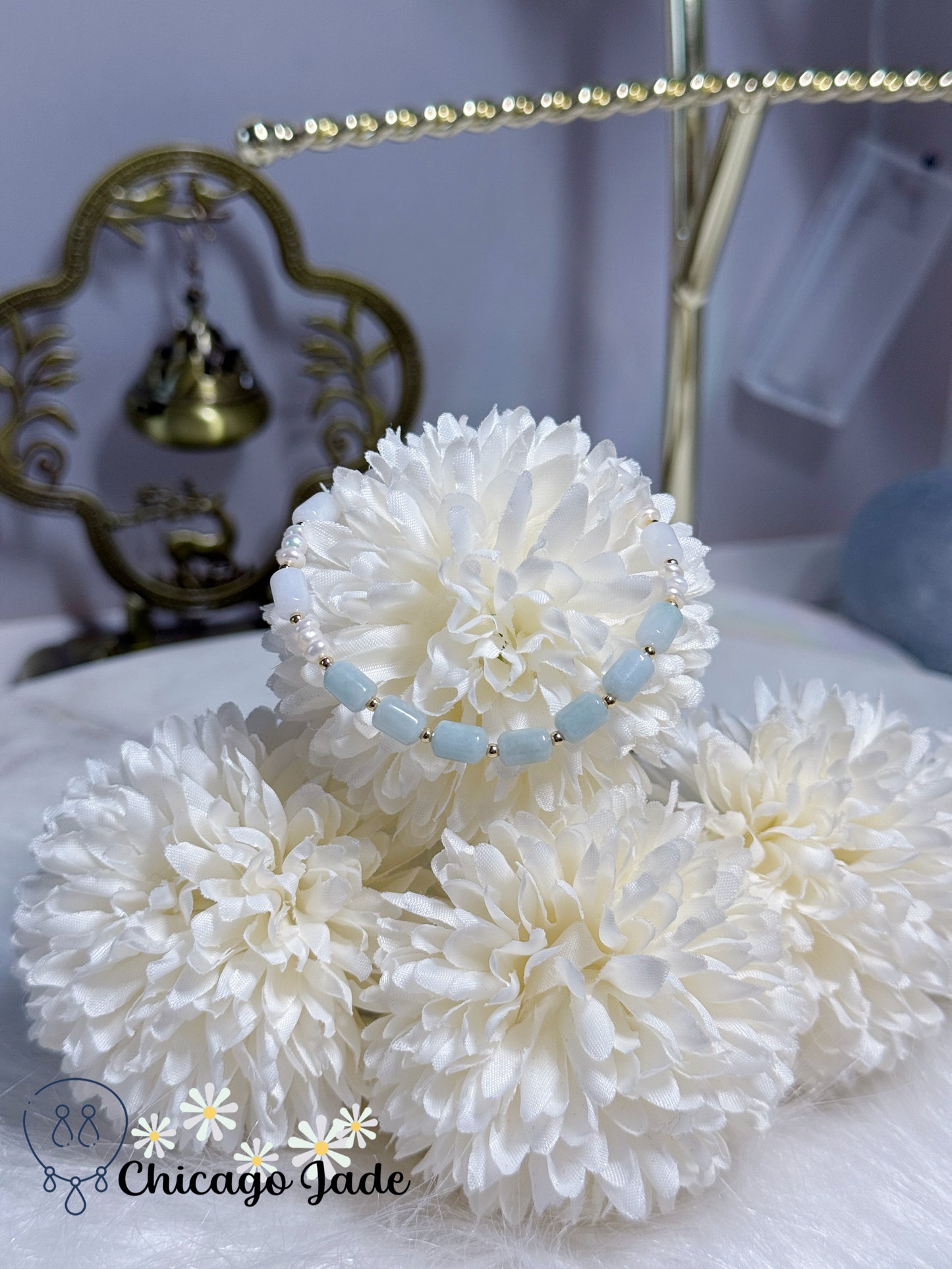 Natural Grade A Type A Burma Jadeite Jade Feicui Beads with Freshwater Pearl Handmade Adjustable Bracelet