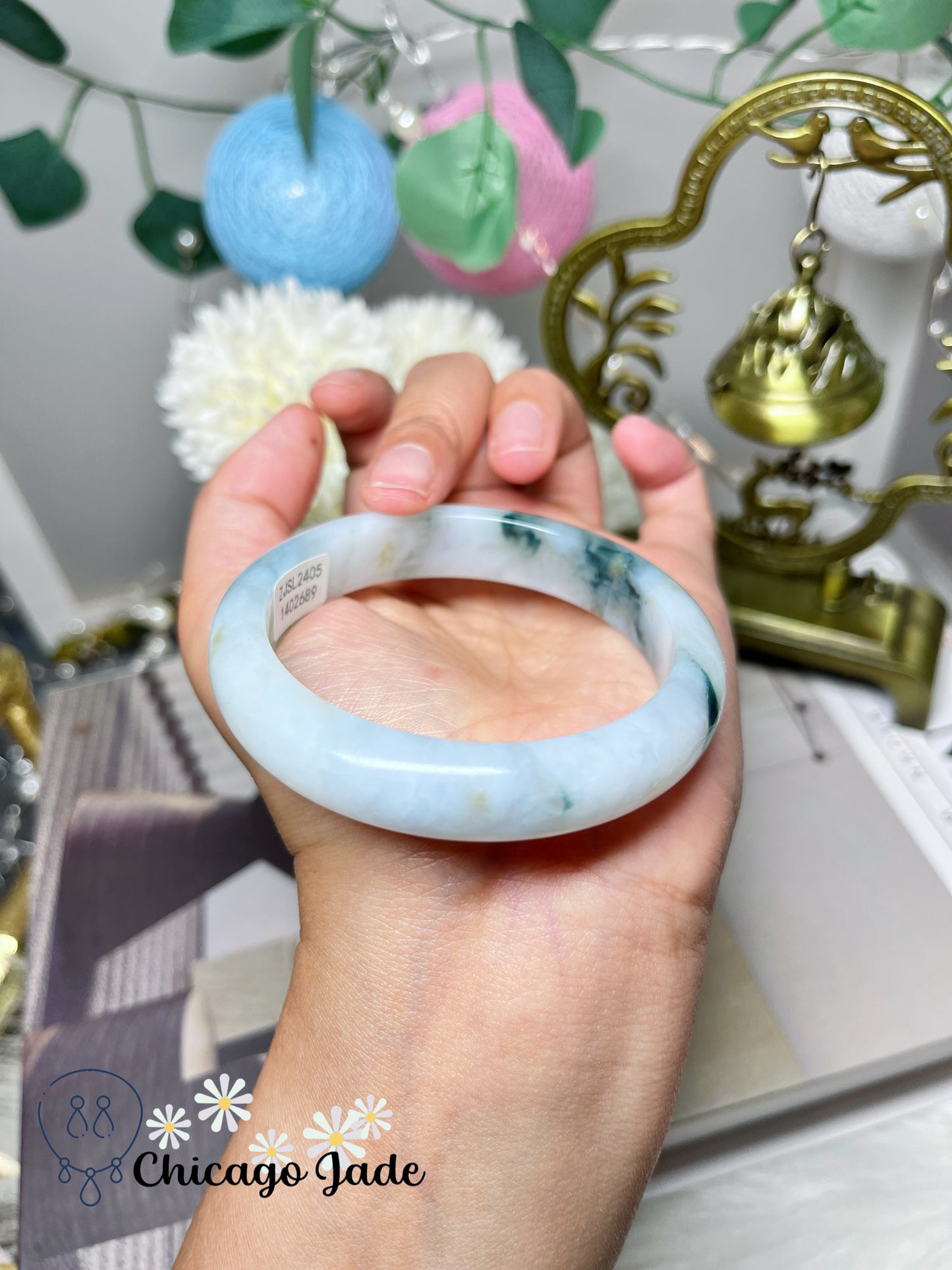 55.3mm Size M Flat Inside Jelly Base Tri-Color Rare Find High Quality Jadeite Jade Feicui Bangle Burma Certified