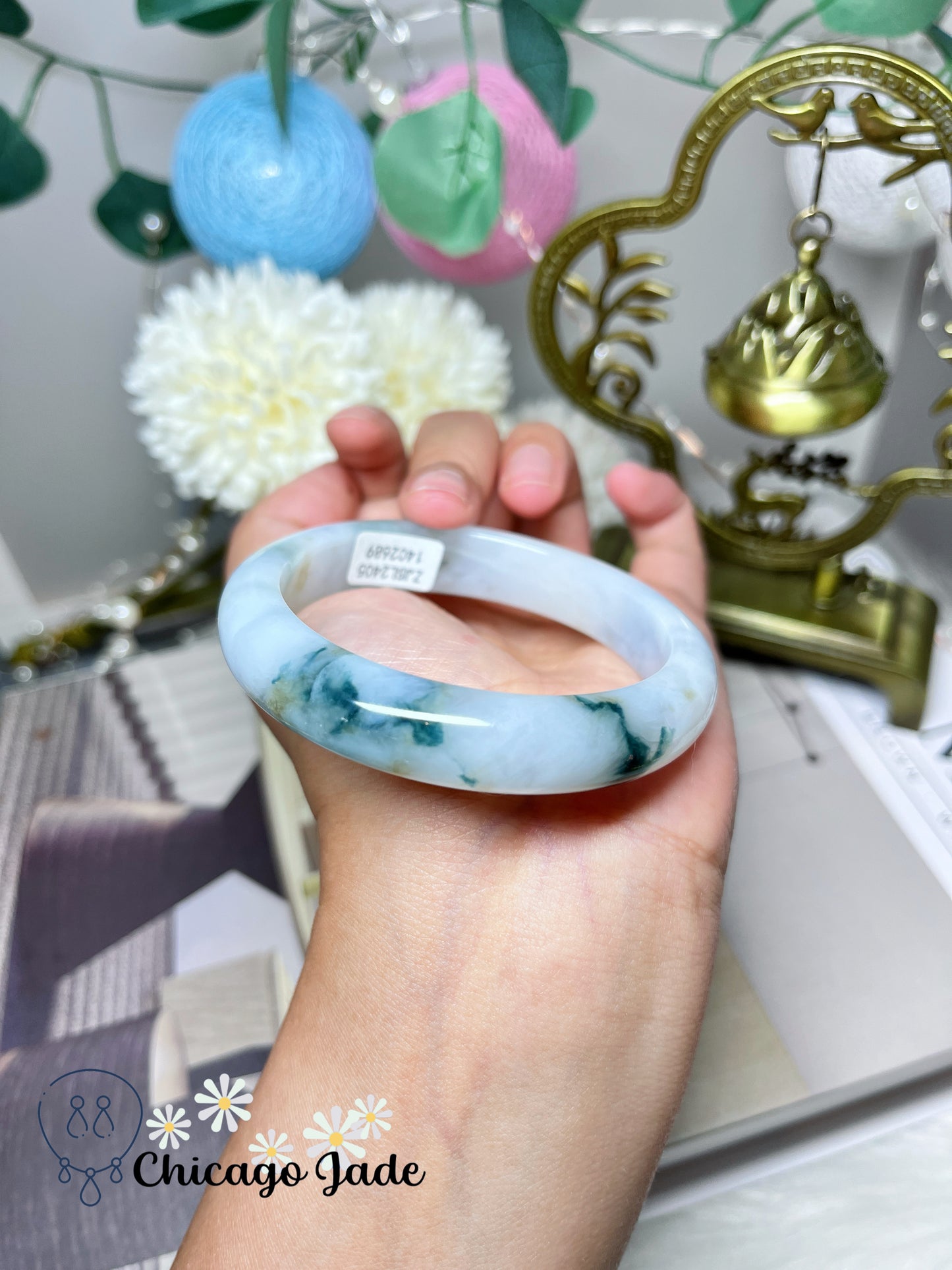 55.3mm Size M Flat Inside Jelly Base Tri-Color Rare Find High Quality Jadeite Jade Feicui Bangle Burma Certified